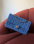 Chanel Classic Medium Double Flap In Blue Quilted Tweed (2023)