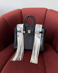Hermès Les Cles a Pois Leather Fringe Twilly