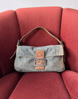 Fendi Vintage Python Trim Denim Baguette