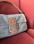 Fendi Vintage Python Trim Denim Baguette