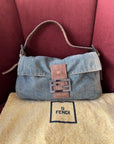 Fendi Vintage Python Trim Denim Baguette
