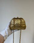 Chanel Vintage CC Metallic Gold Kiss Lock With Bijoux Chain (1989-1991)