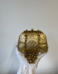 Chanel Vintage CC Metallic Gold Kiss Lock With Bijoux Chain (1989-1991)