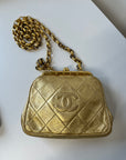 Chanel Vintage CC Metallic Gold Kiss Lock With Bijoux Chain (1989-1991)