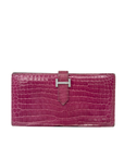Hermès 18k White Gold & Diamonds Bearn Wallet In Shiny Porosus Crocodile