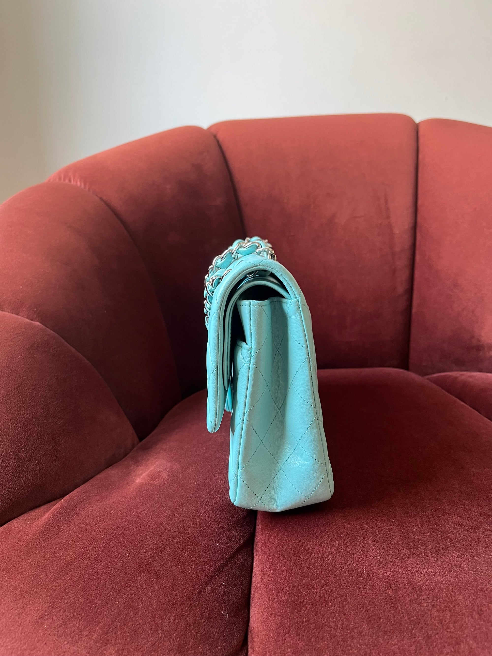 Chanel Medium Classic Double Flap In Tiffany Blue Lambskin (2019)