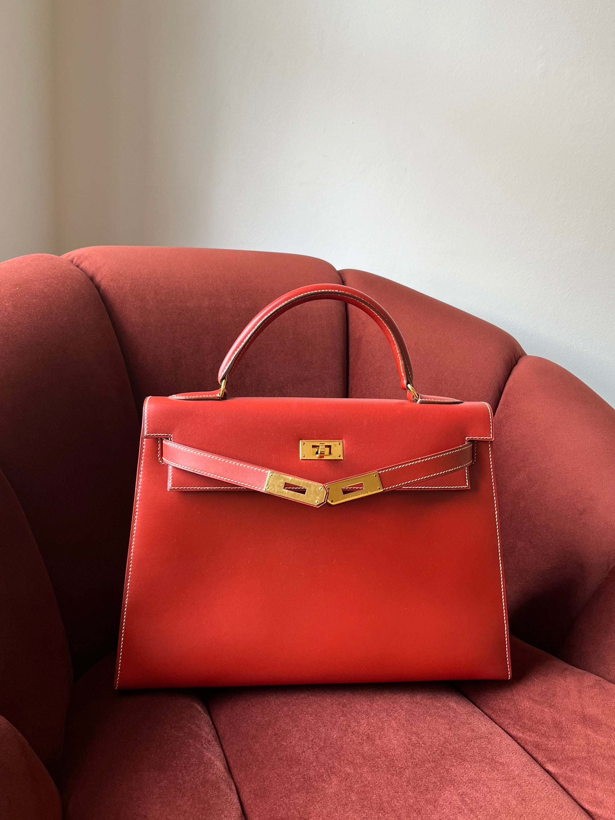 Hermès Kelly 32 Sellier In Sienna Box Calf (1991)