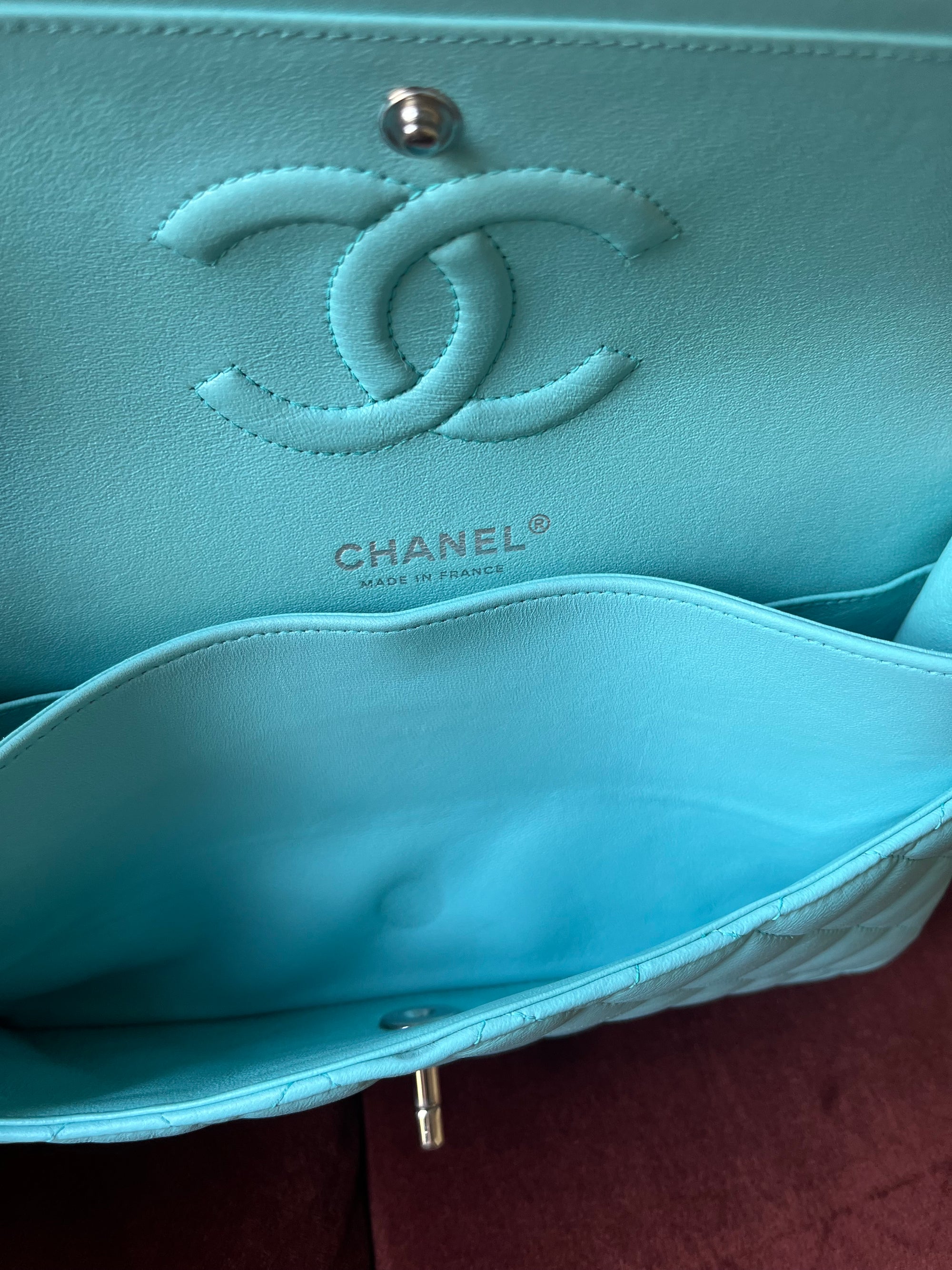 Chanel Medium Classic Double Flap In Tiffany Blue Lambskin (2019)
