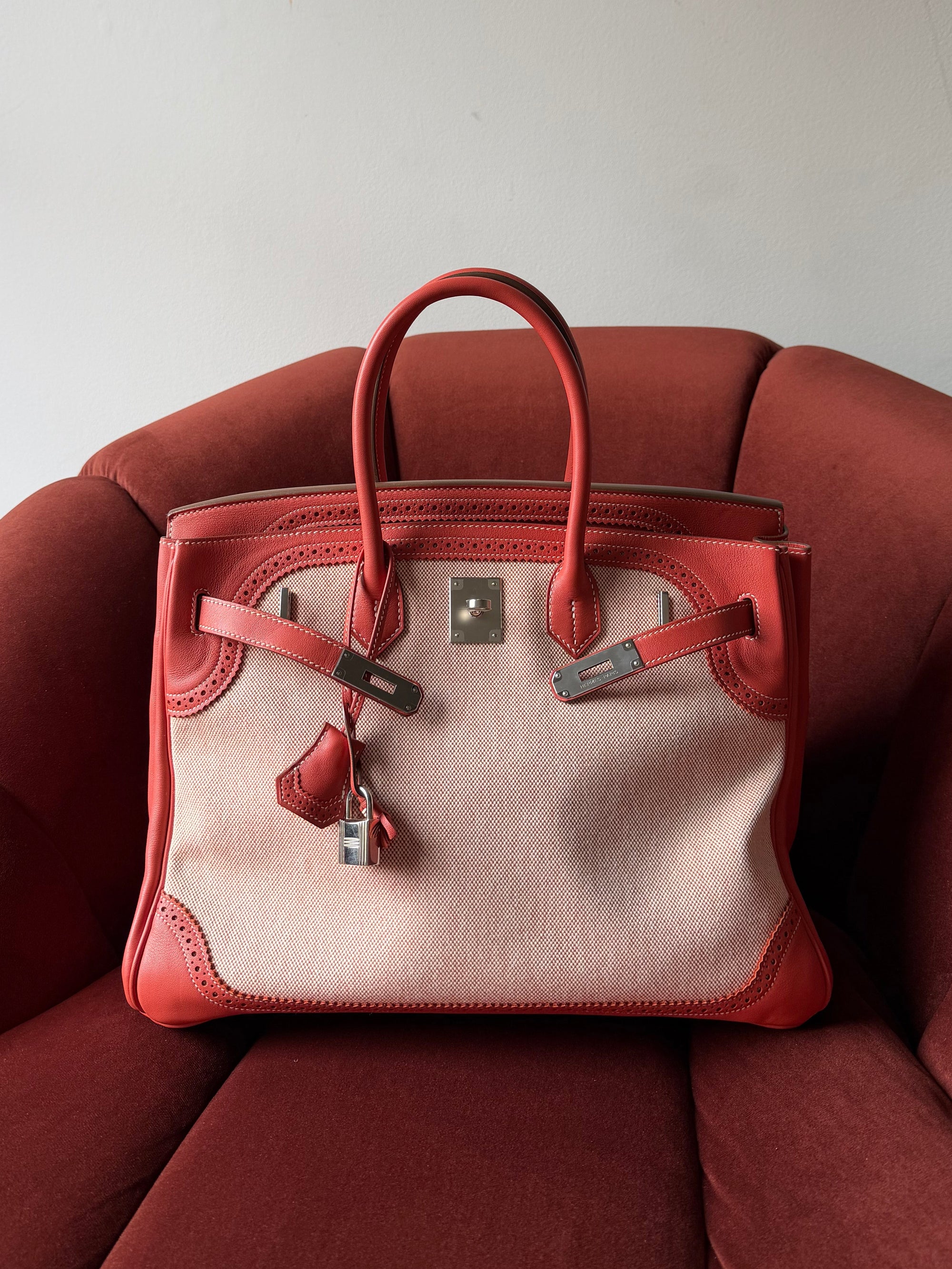 Hermès Birkin 35 Ghillies In Sanguine Swift / Toile (2014)