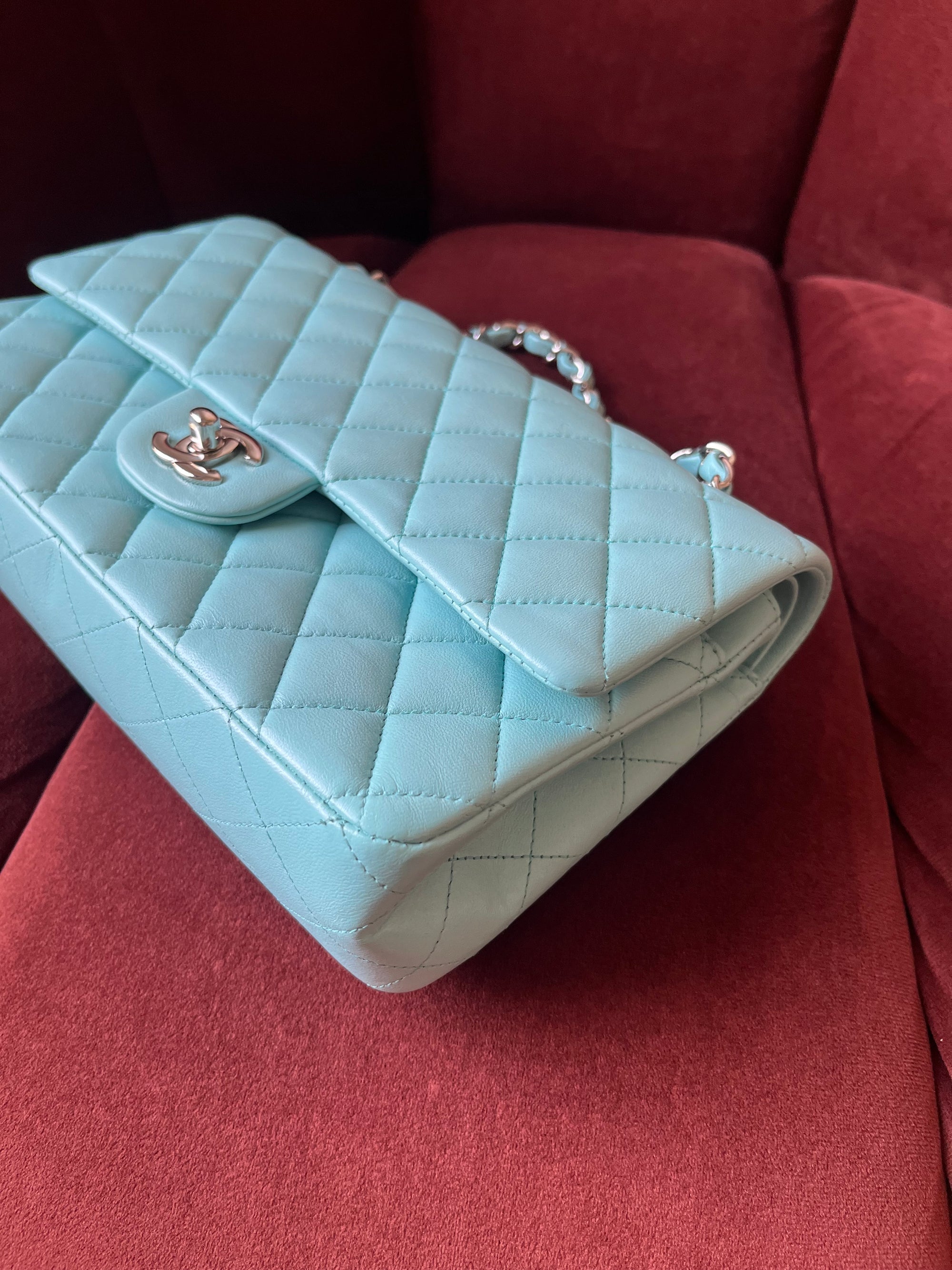 Chanel Medium Classic Double Flap In Tiffany Blue Lambskin (2019)