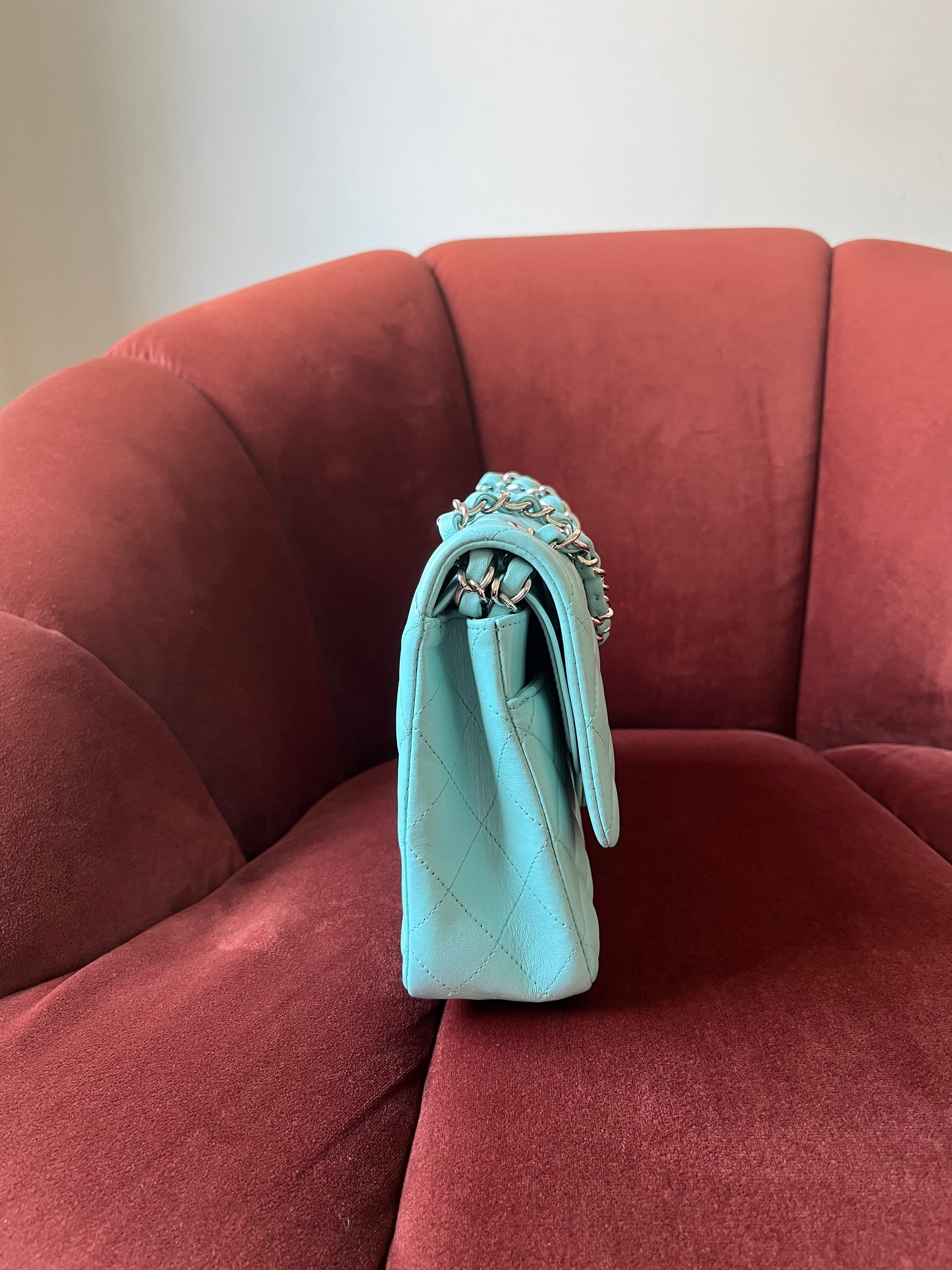 Chanel Medium Classic Double Flap In Tiffany Blue Lambskin (2019)