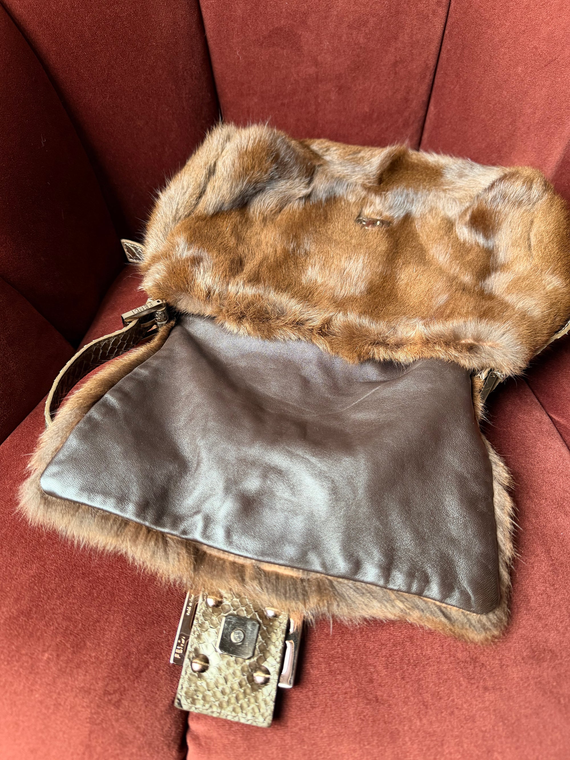 Fendi Vintage Mink &amp; Python Mama Baguette