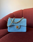 Chanel Vintage Mini Square Flap In Light Blue Denim (1991)