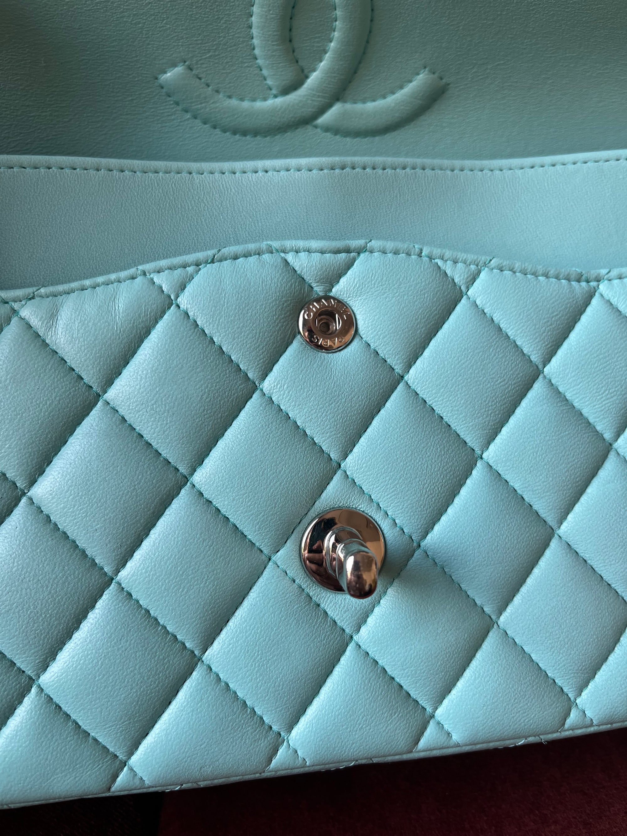 Chanel Medium Classic Double Flap In Tiffany Blue Lambskin (2019)