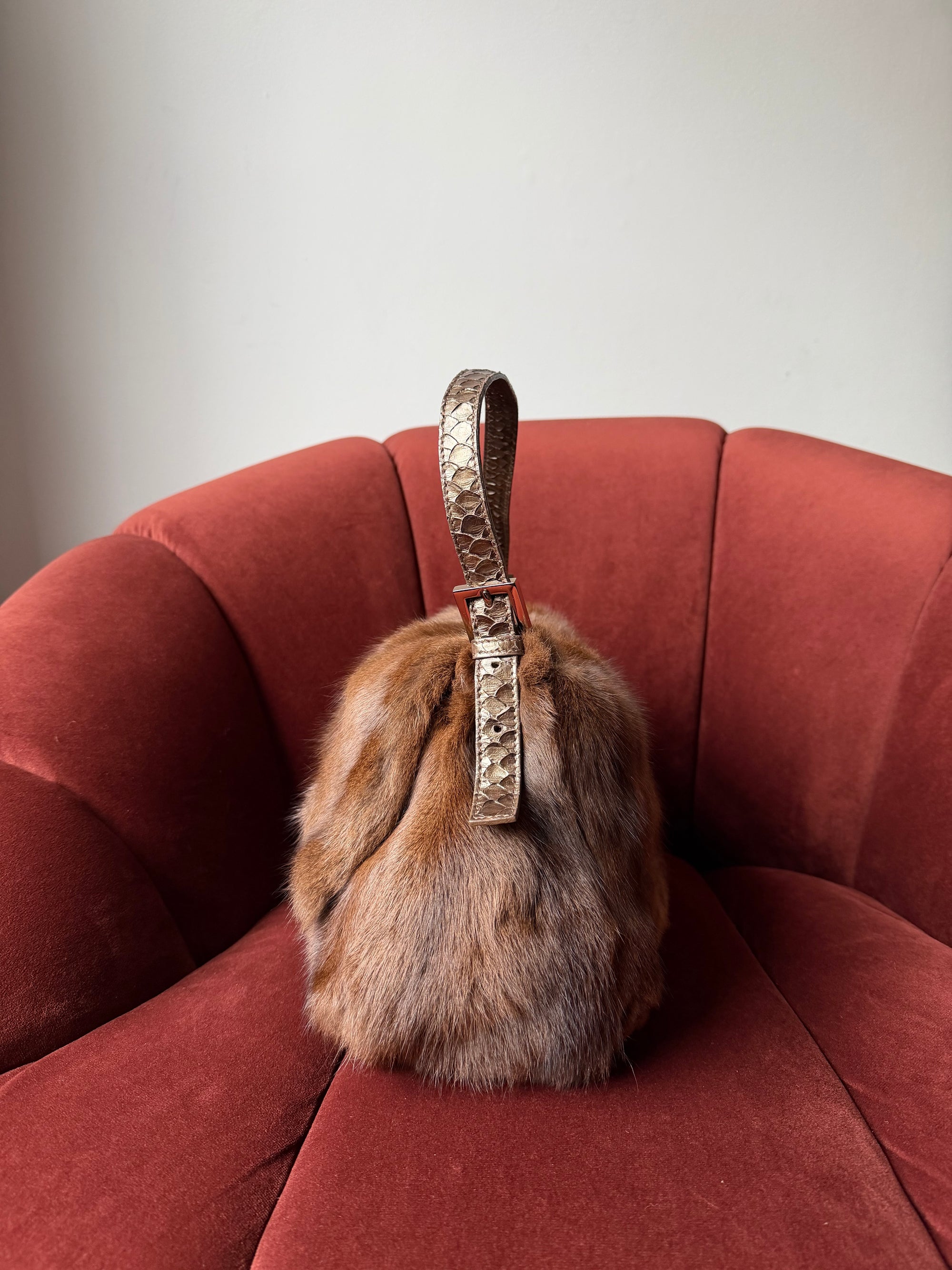 Fendi Vintage Mink &amp; Python Mama Baguette