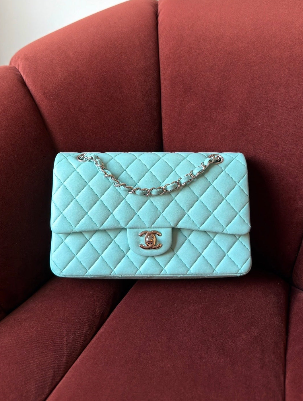 Chanel Medium Classic Double Flap In Tiffany Blue Lambskin (2019)