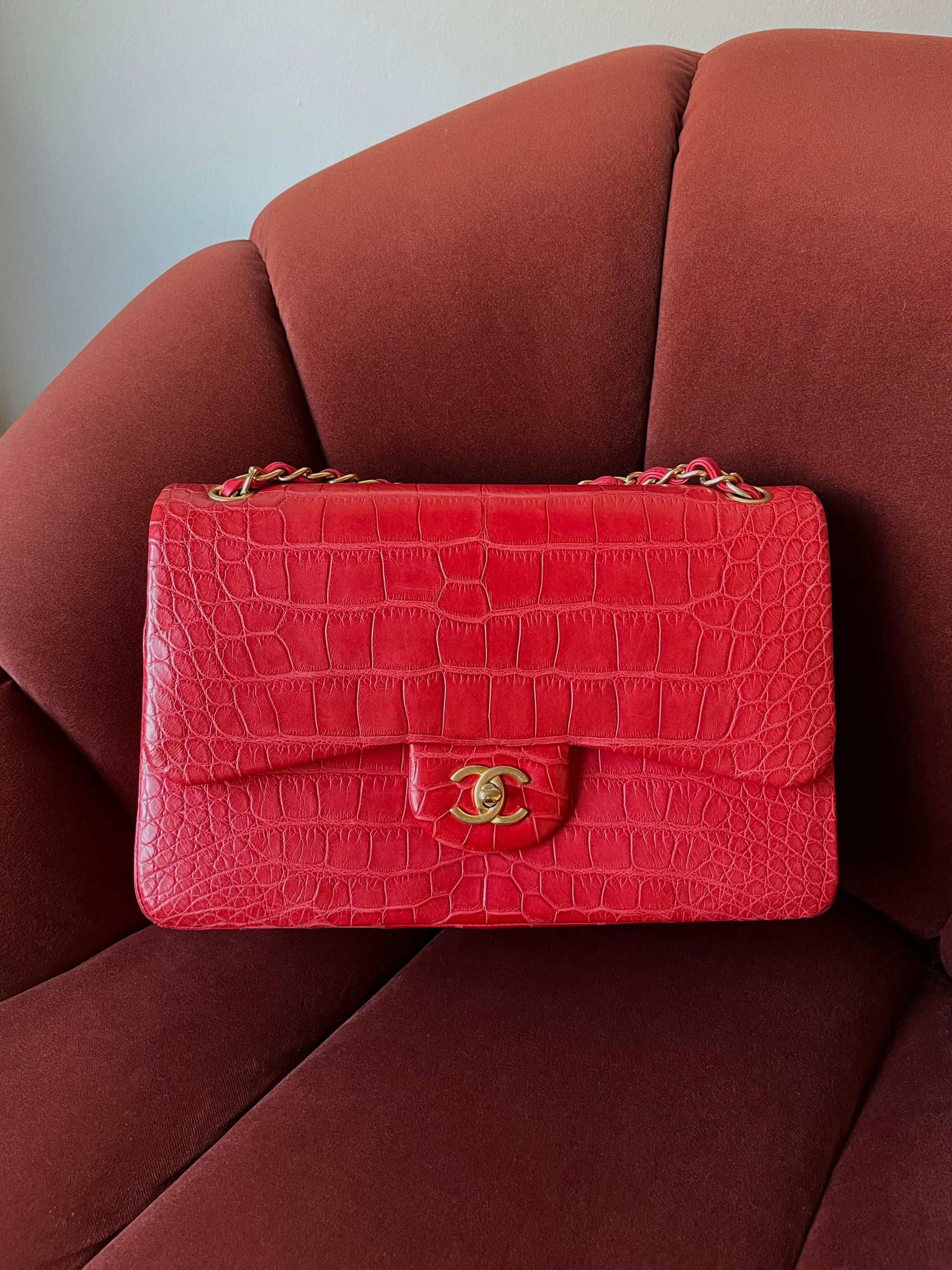 Chanel Classic Jumbo Double Flap In Red Alligator (2014)