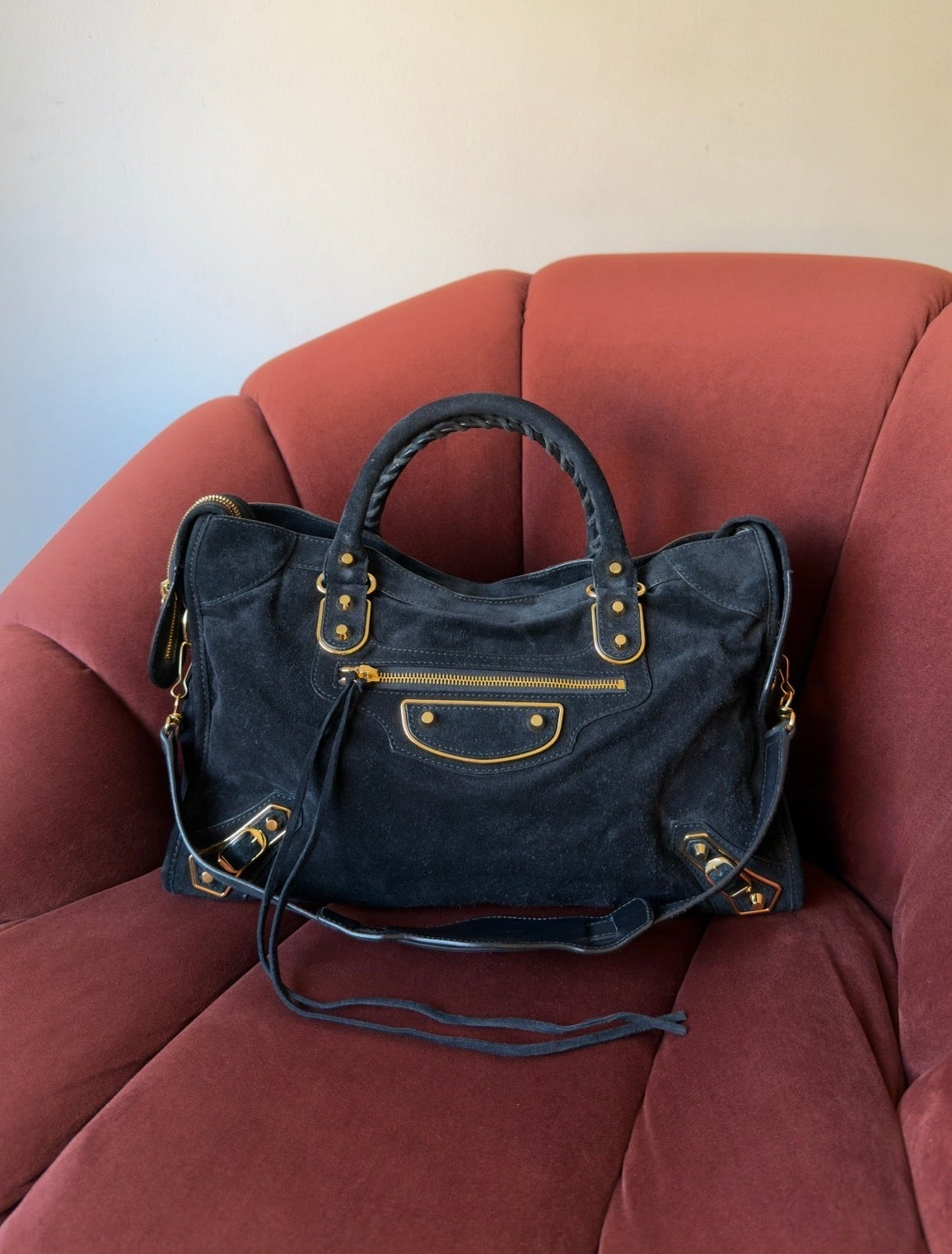 Balenciaga Medium Metallic Edge City Bag In Black Suede (2017)