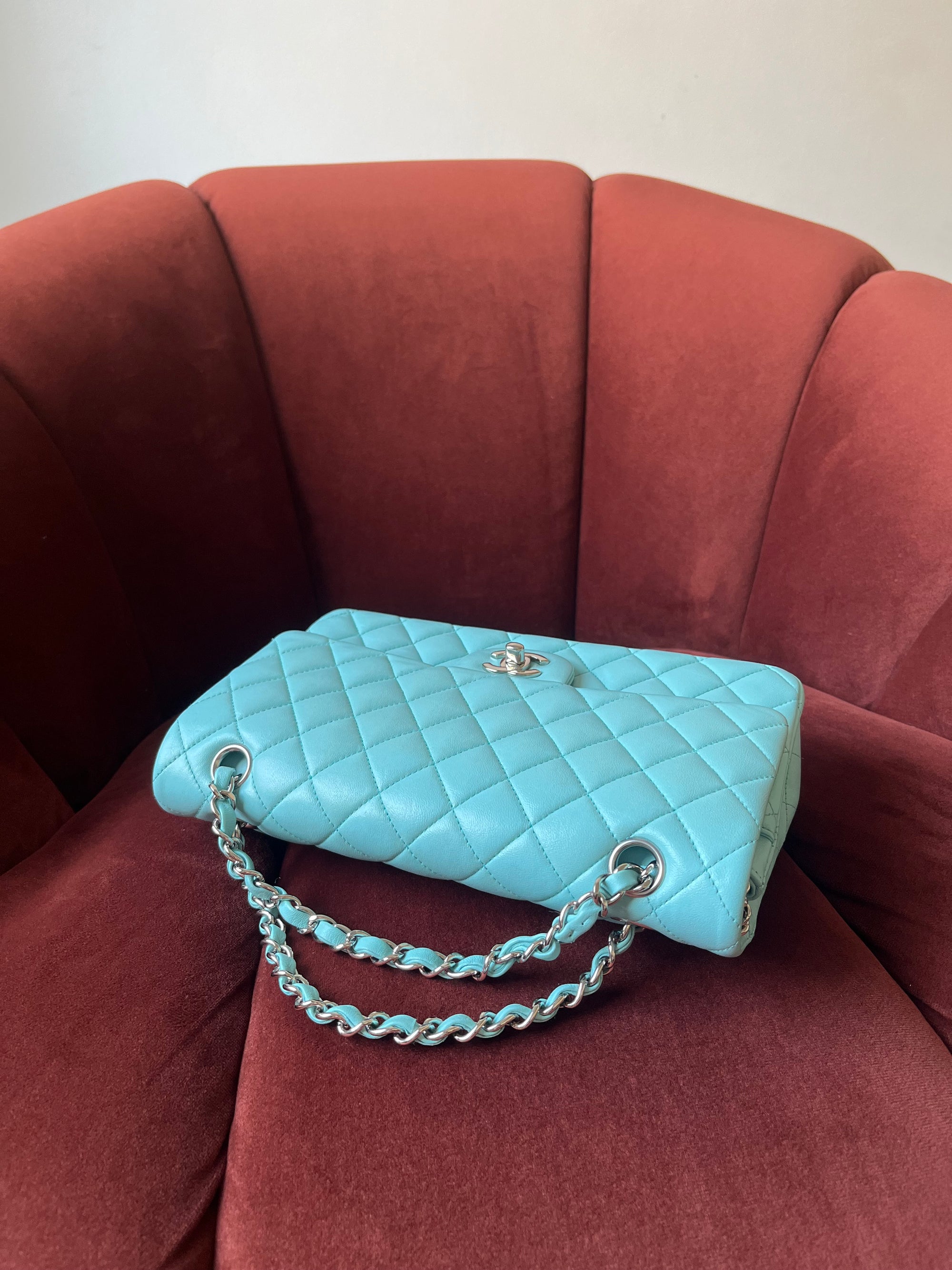 Chanel Medium Classic Double Flap In Tiffany Blue Lambskin (2019)