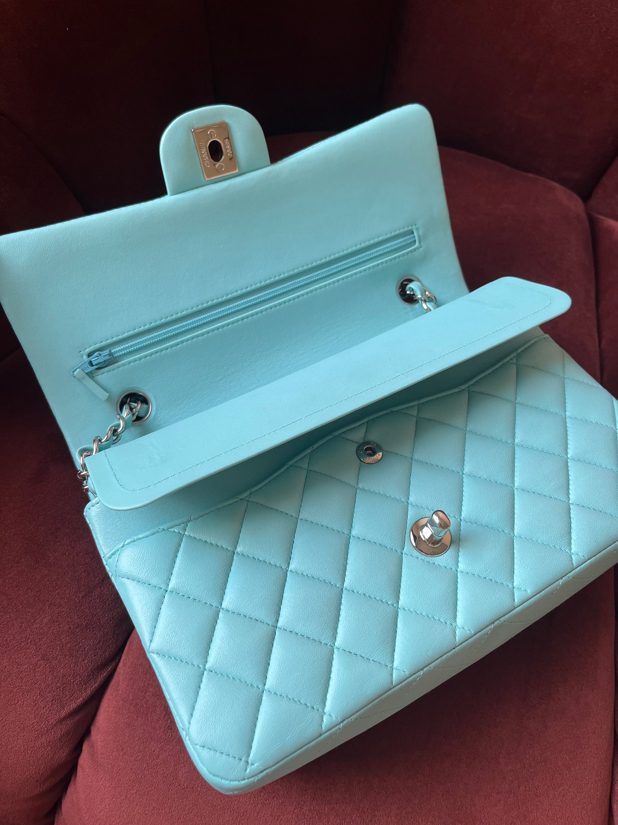 Chanel Medium Classic Double Flap In Tiffany Blue Lambskin (2019)