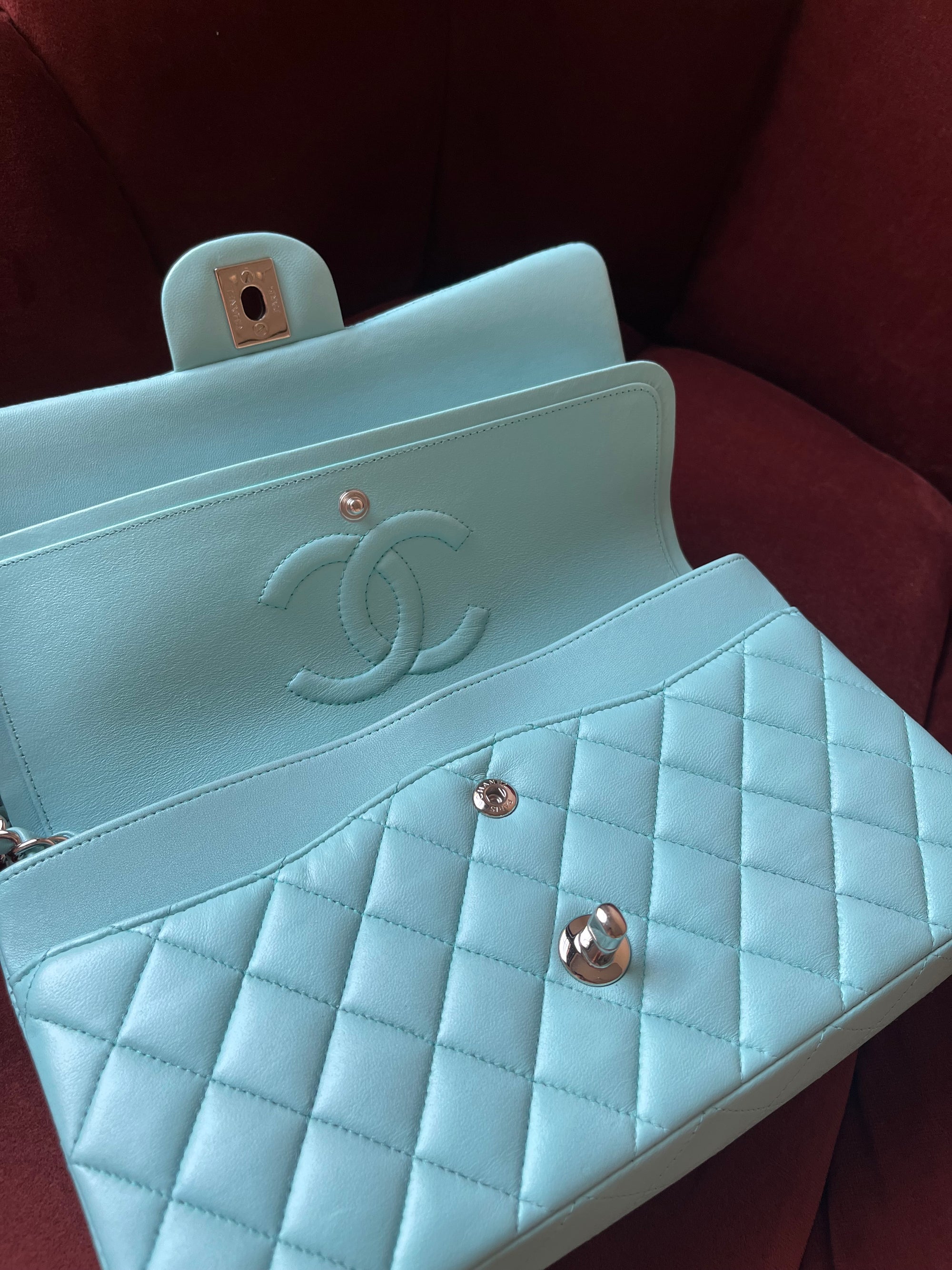Chanel Medium Classic Double Flap In Tiffany Blue Lambskin (2019)