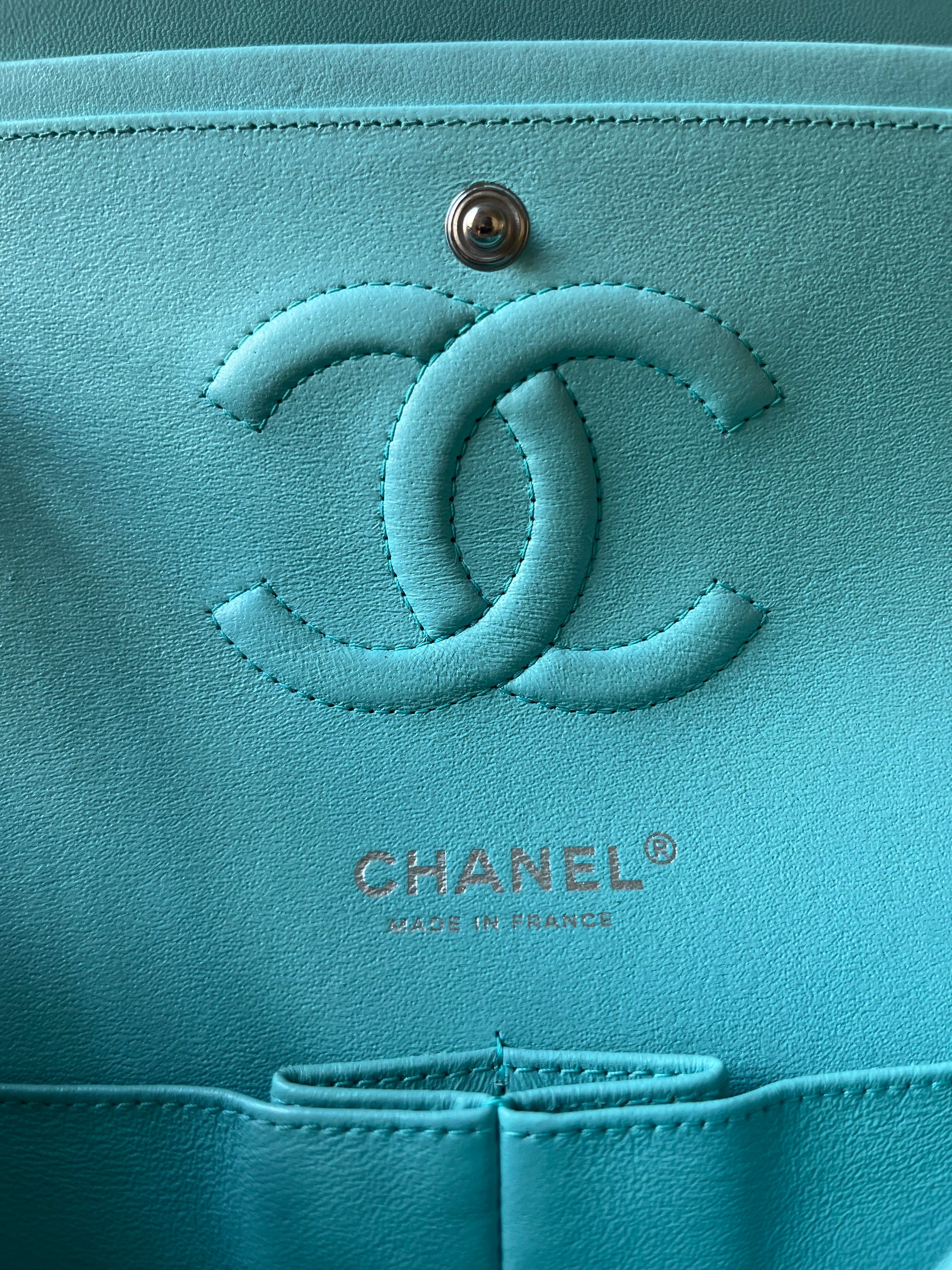 Chanel Medium Classic Double Flap In Tiffany Blue Lambskin (2019)