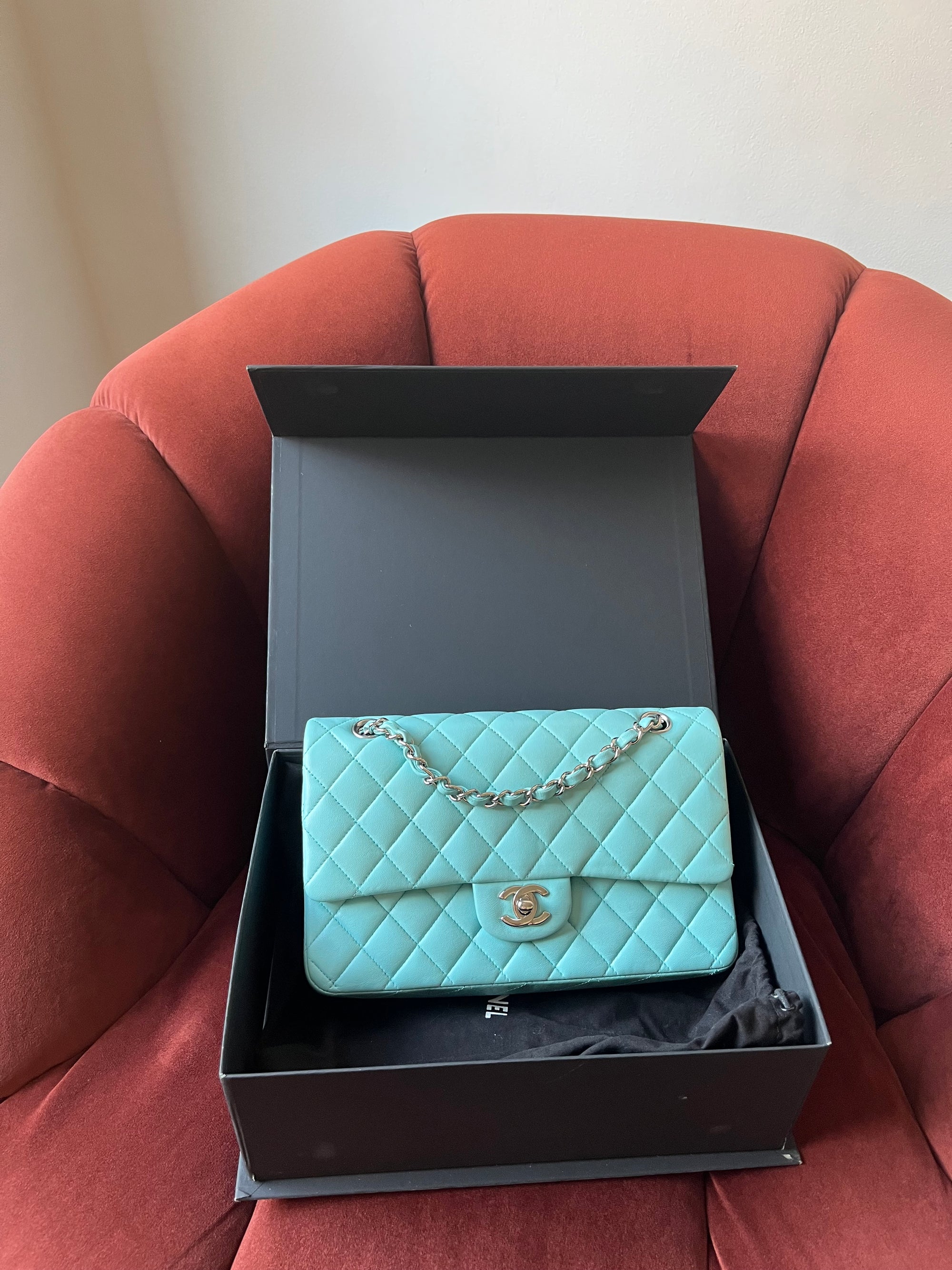 Chanel Medium Classic Double Flap In Tiffany Blue Lambskin (2019)