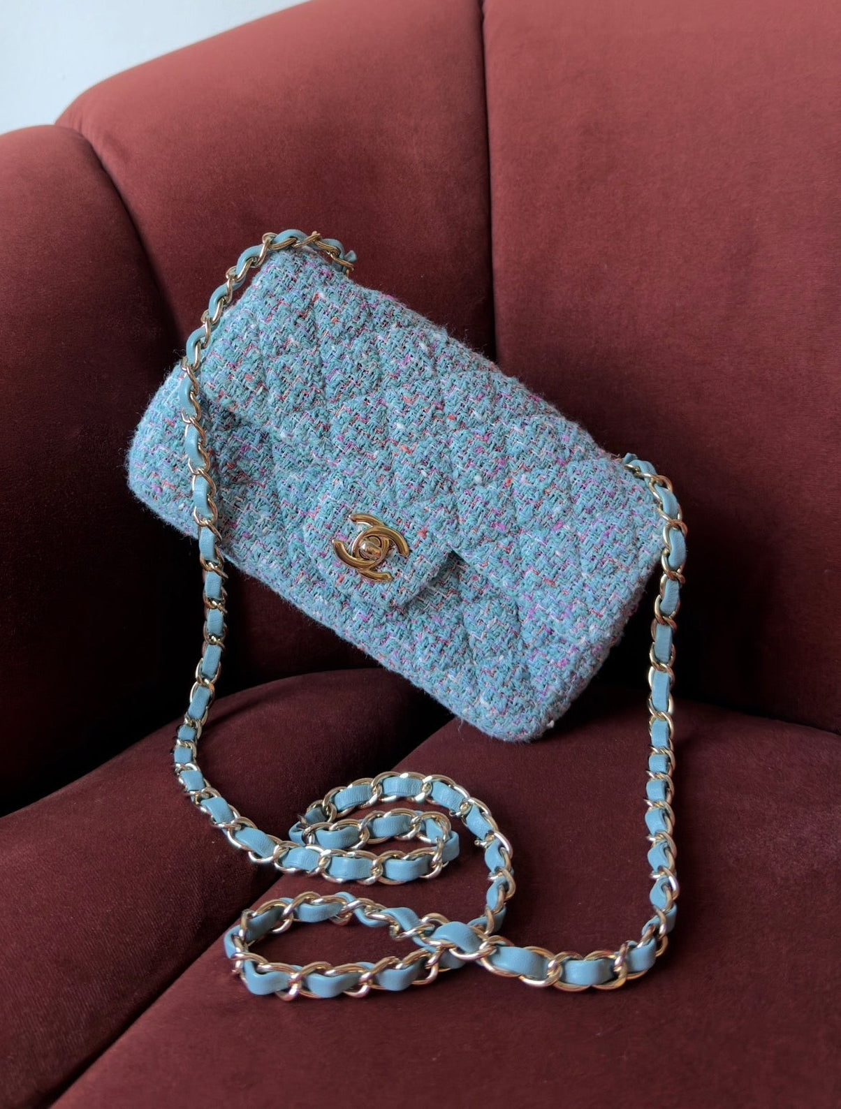 Chanel Classic Mini Rectangle Flap In Blue Tweed (2022)