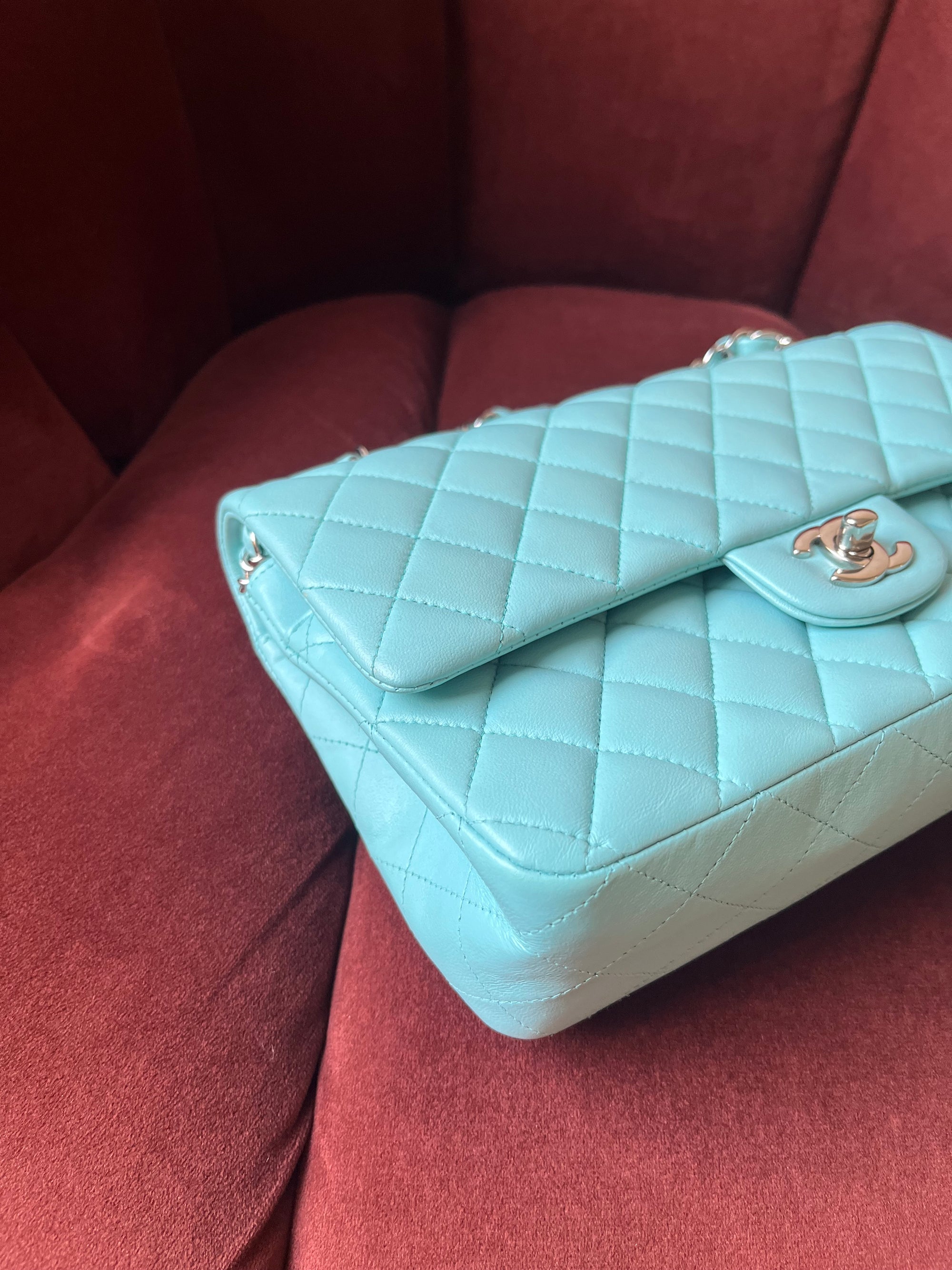 Chanel Medium Classic Double Flap In Tiffany Blue Lambskin (2019)