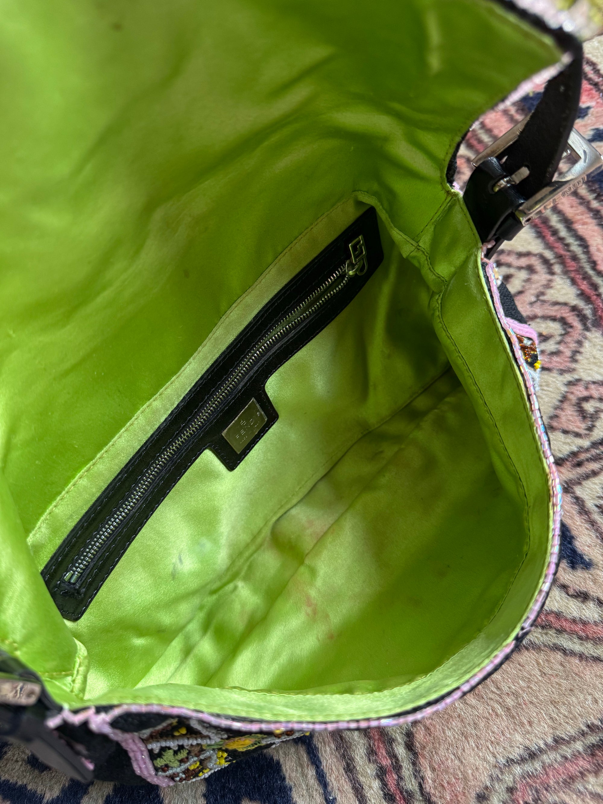 Fendi Vintage Beaded Fringe Baguette Shoulder Bag