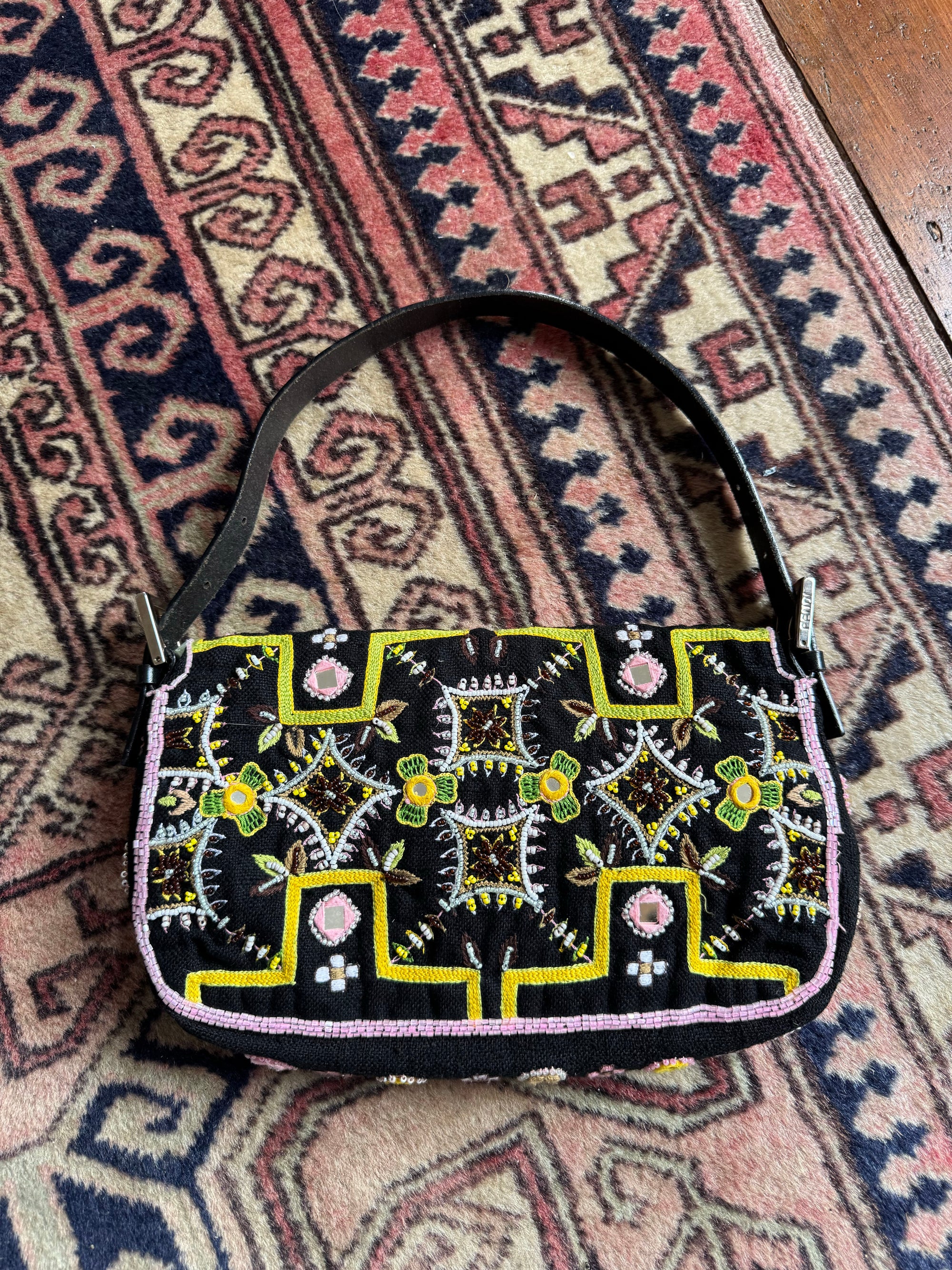 Fendi Vintage Beaded Fringe Baguette Shoulder Bag