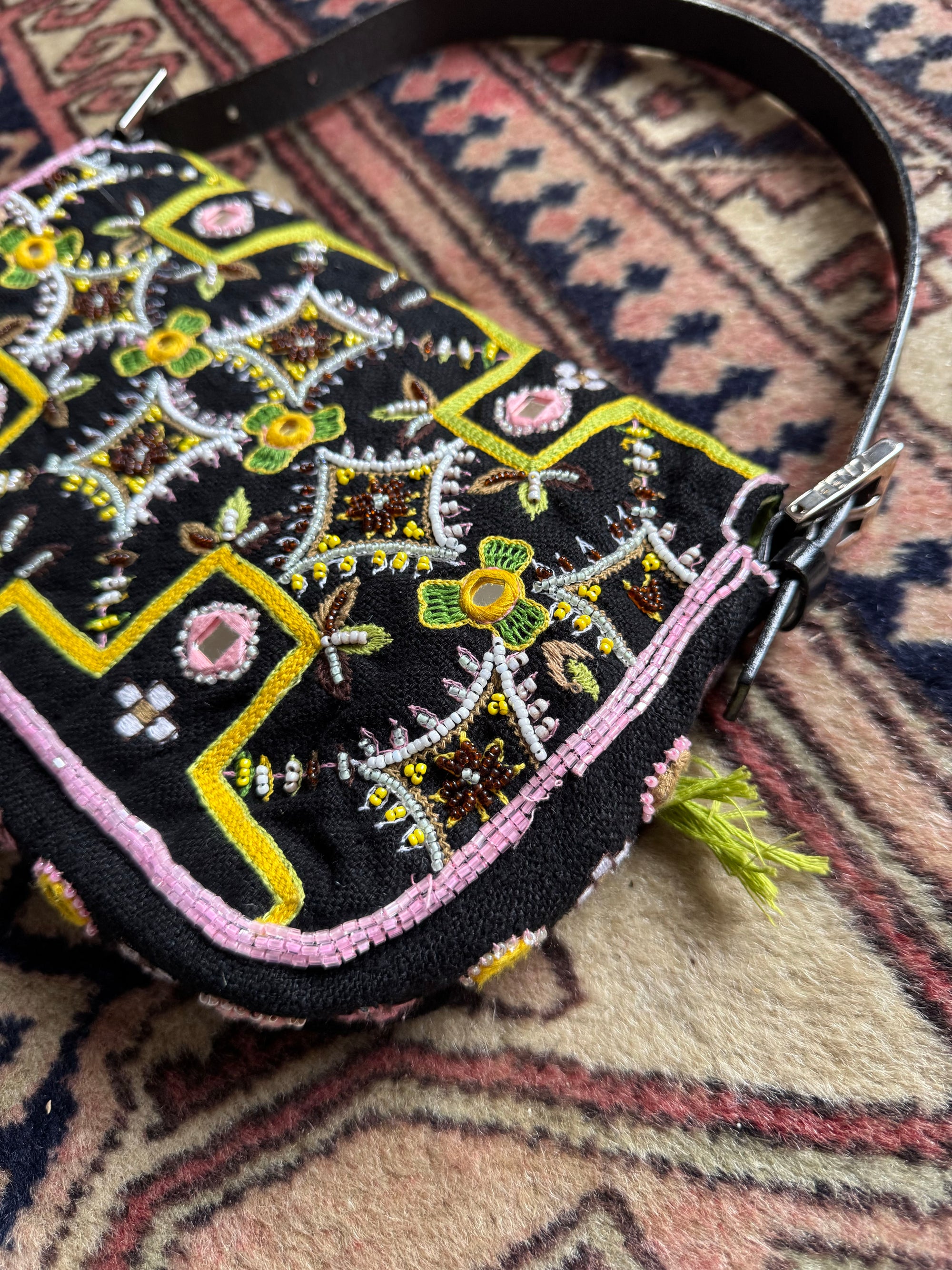 Fendi Vintage Beaded Fringe Baguette Shoulder Bag