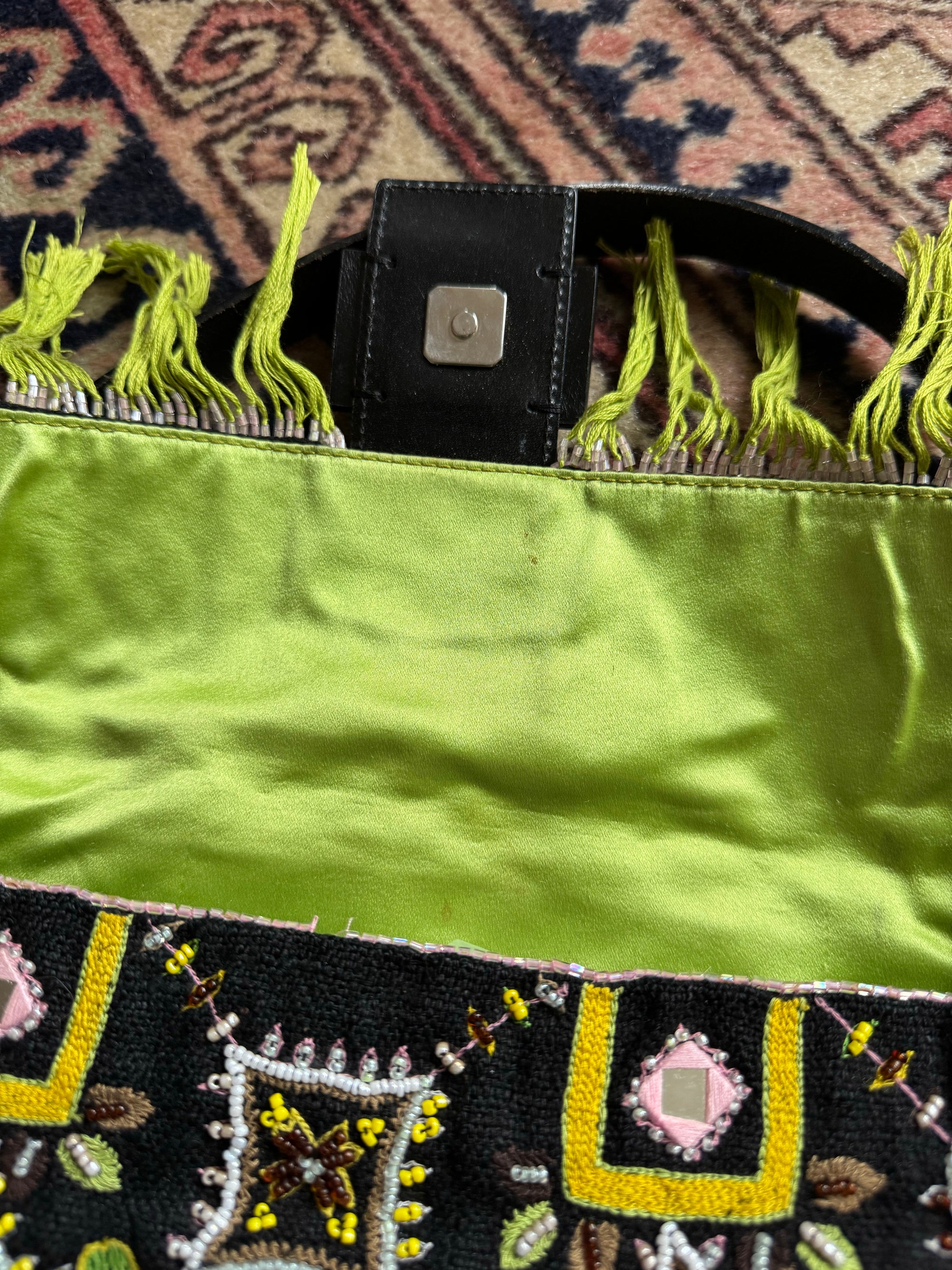 Fendi Vintage Beaded Fringe Baguette Shoulder Bag