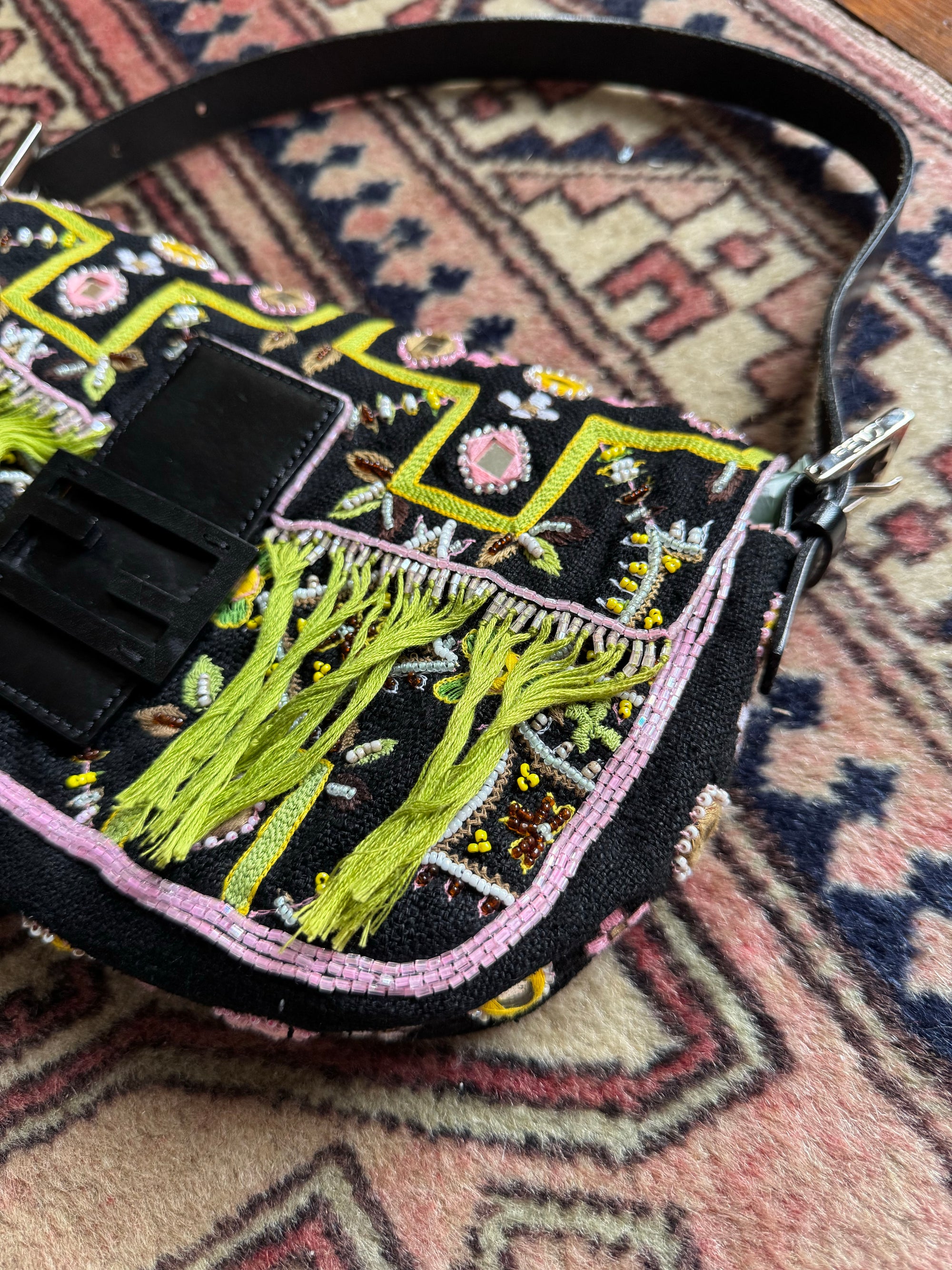 Fendi Vintage Beaded Fringe Baguette Shoulder Bag