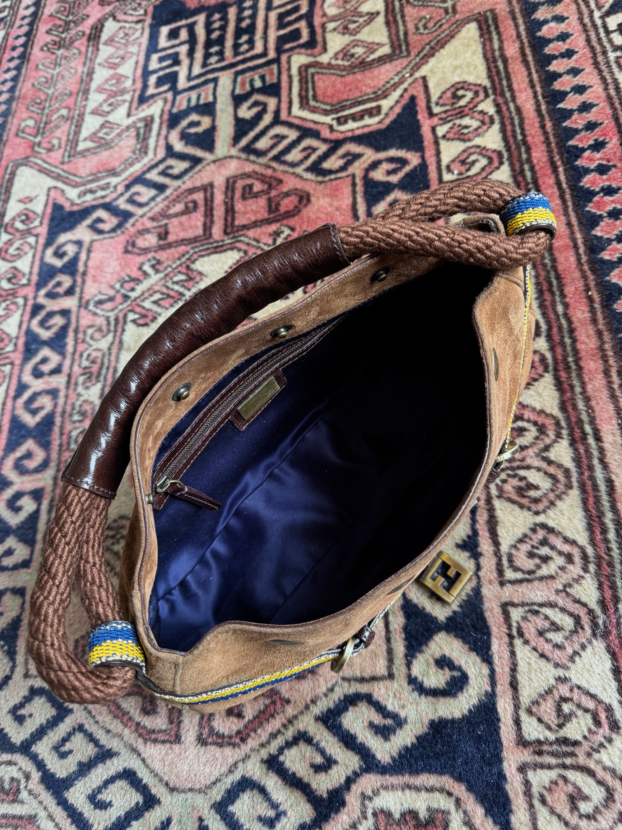 Fendi Vintage Brown Suede Rope Hobo