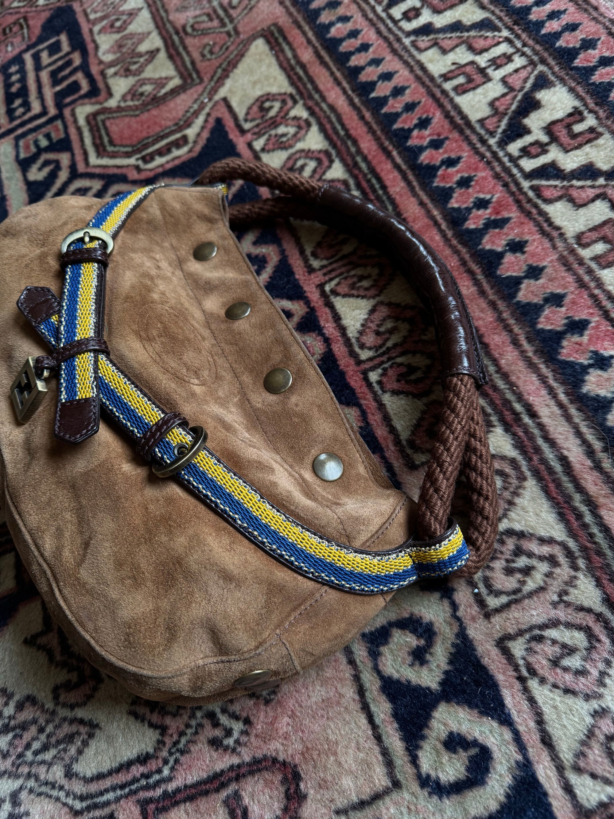 Fendi Vintage Brown Suede Rope Hobo