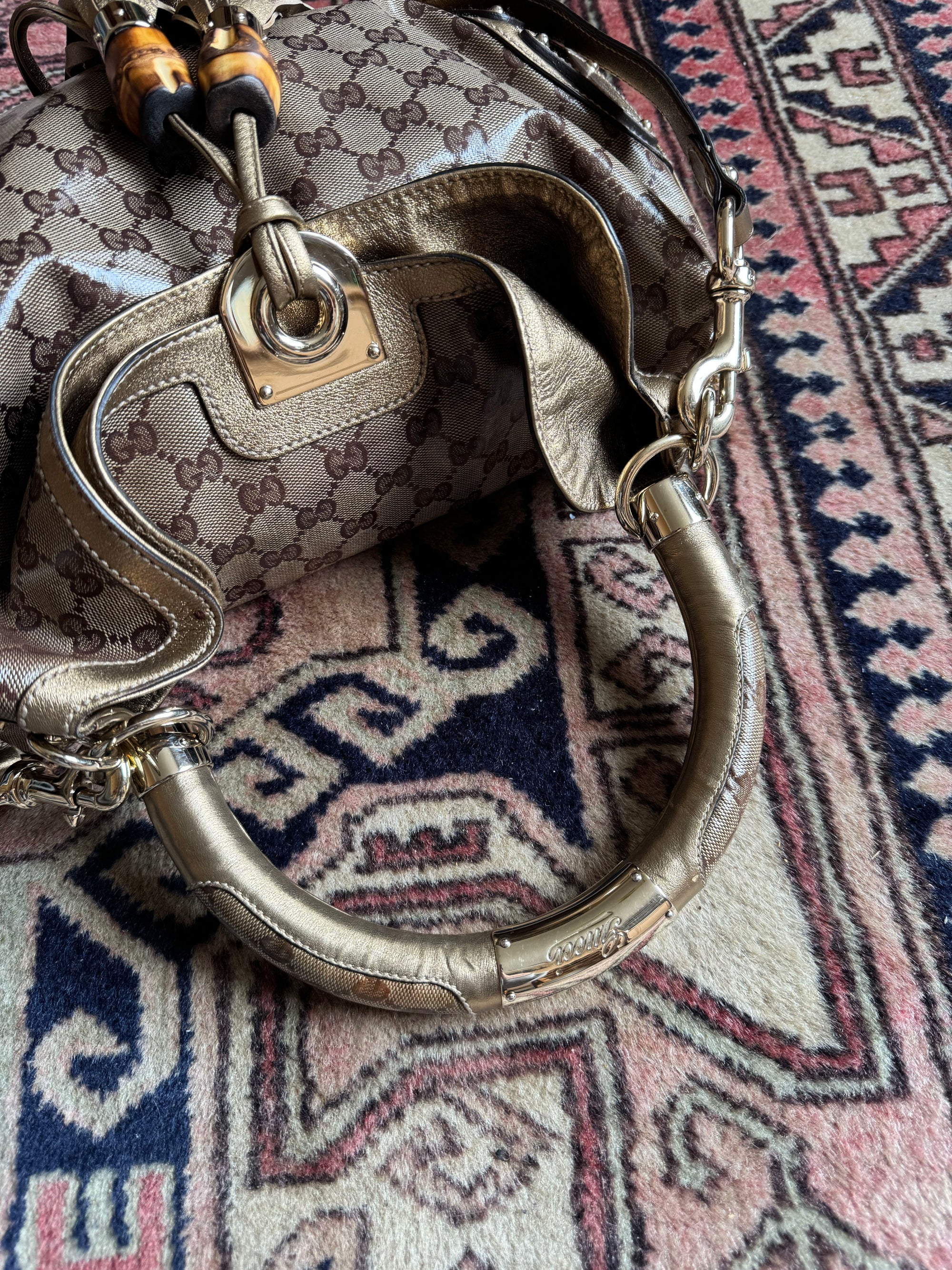 Gucci Vintage Monogram Metallic Indy Hobo
