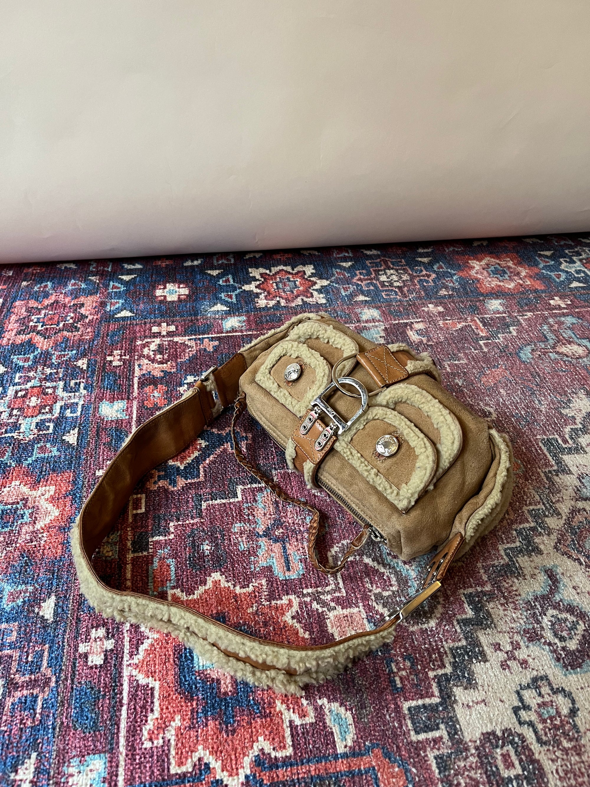 Dior Vintage Shearling Flight Shoulder Bag