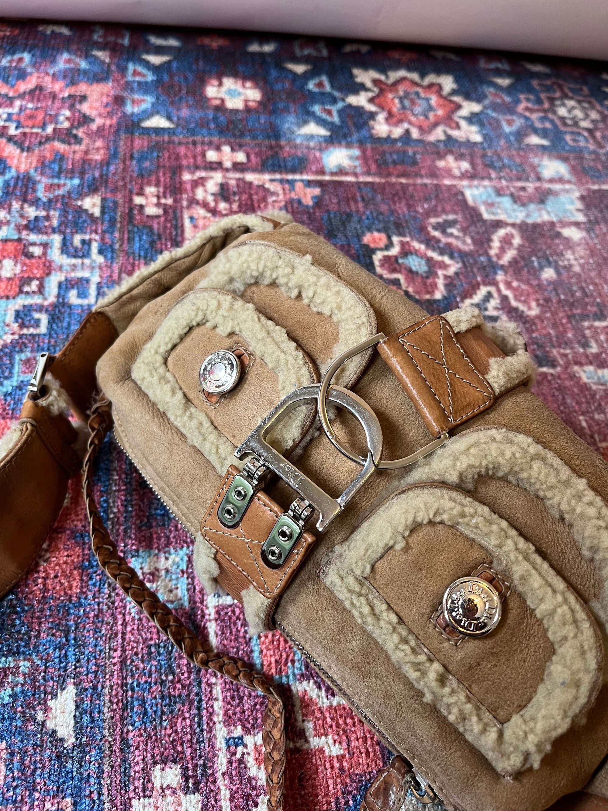 Dior Vintage Shearling Flight Shoulder Bag