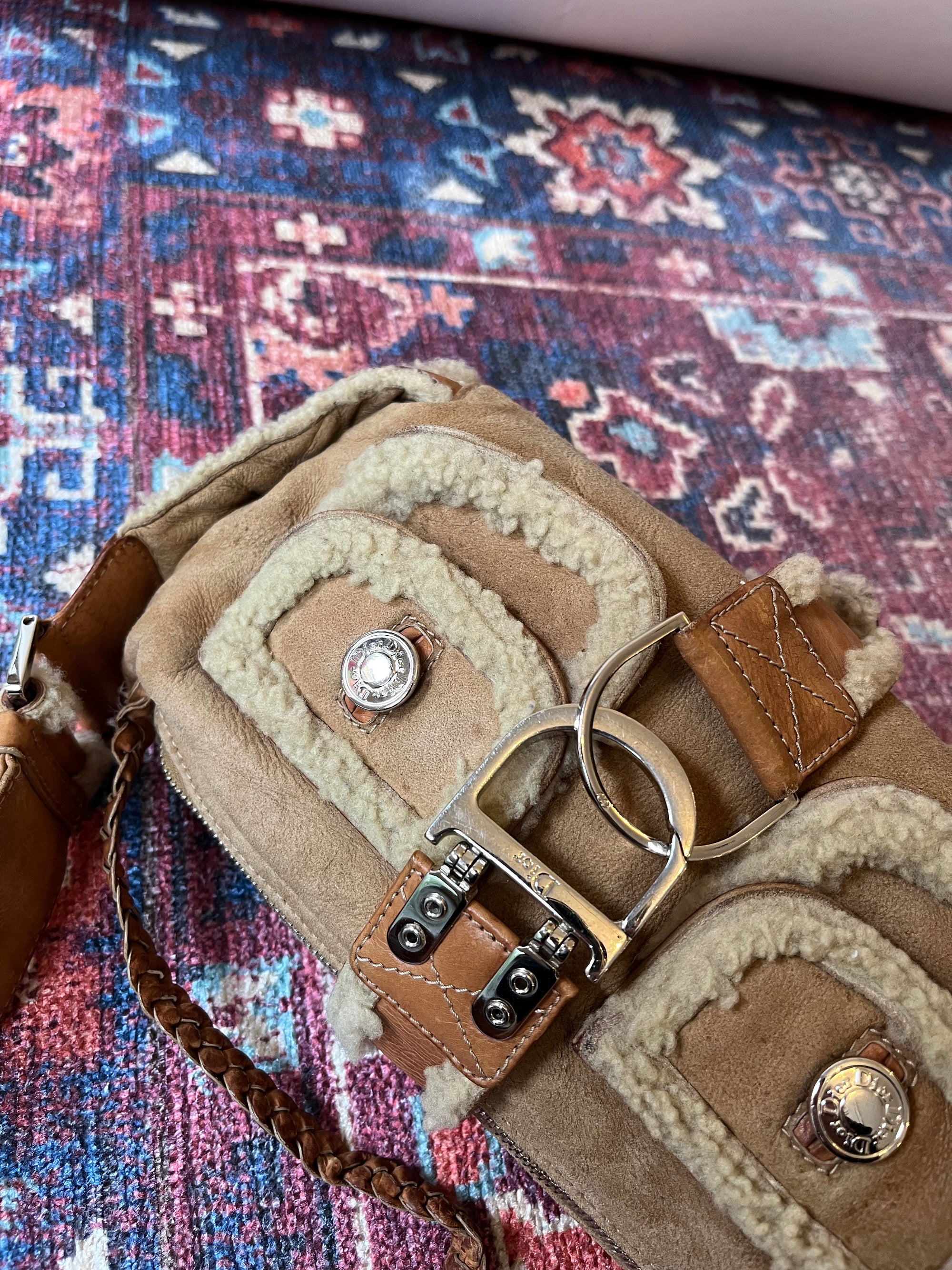 Dior Vintage Shearling Flight Shoulder Bag
