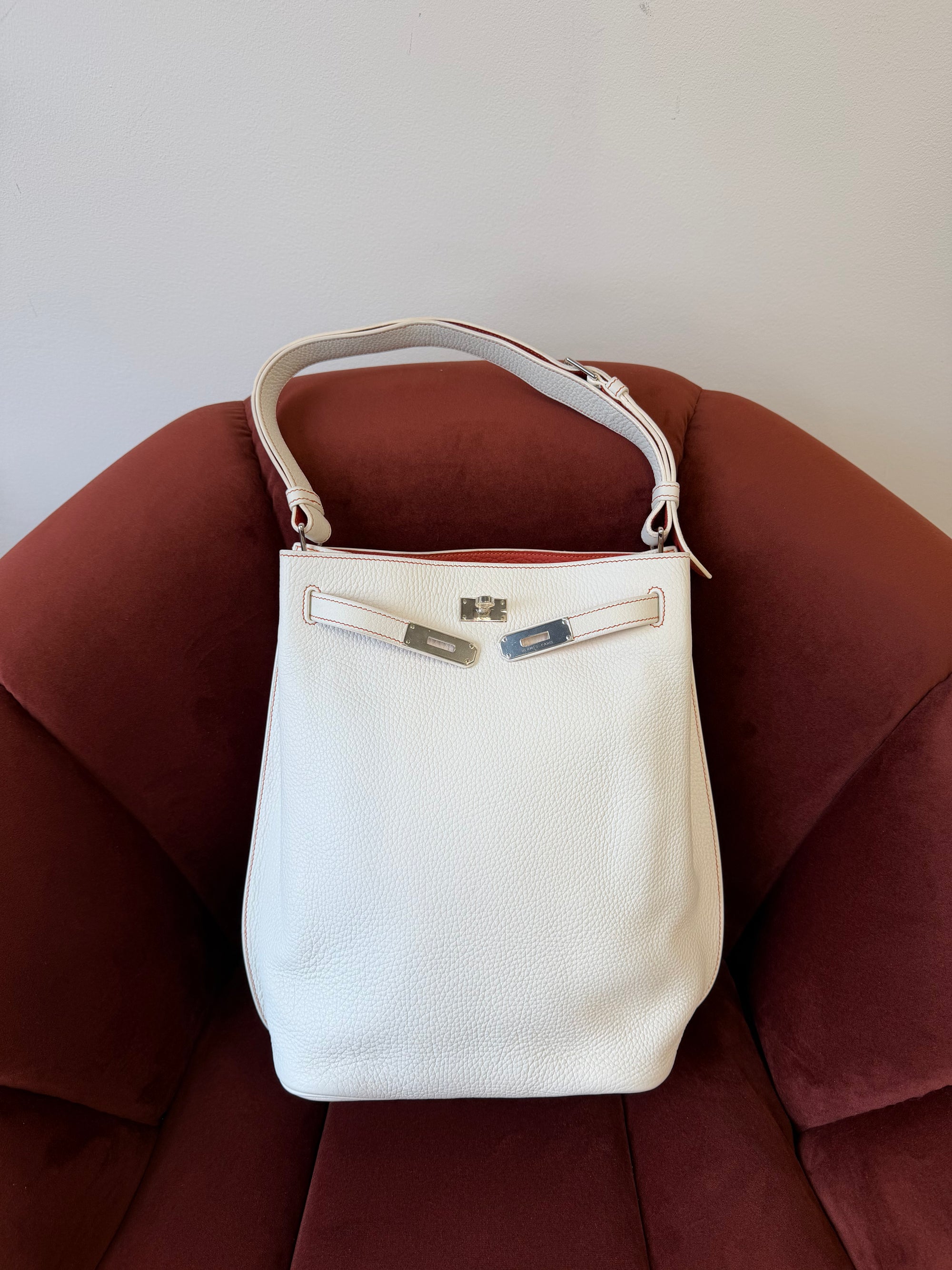 Hermès So Kelly 26 Verso In White/ Rouge Togo (2011)
