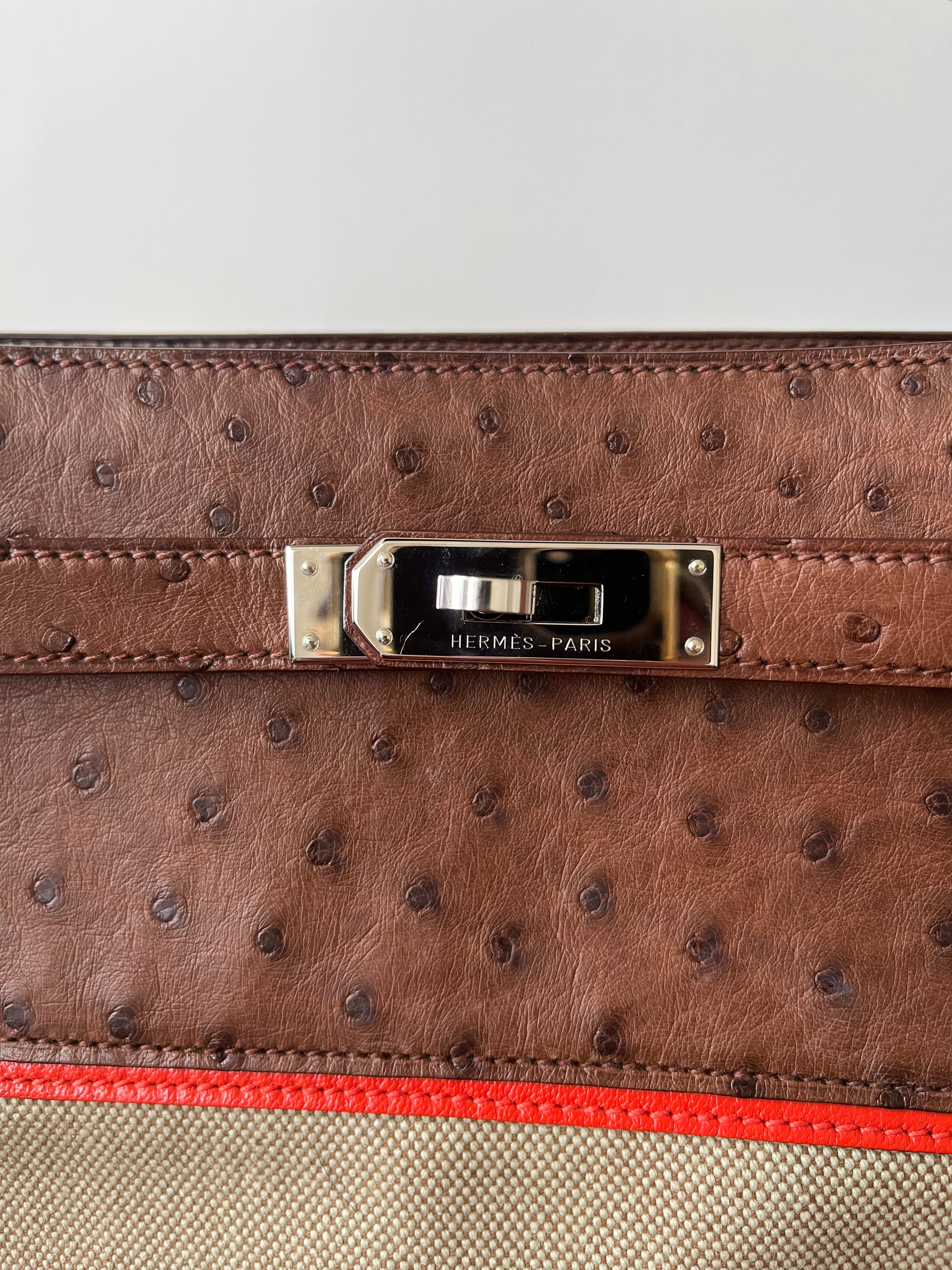 Hermès Limited Edition So Kelly 26 In Étrusque Ostrich &amp; Toile (2012)
