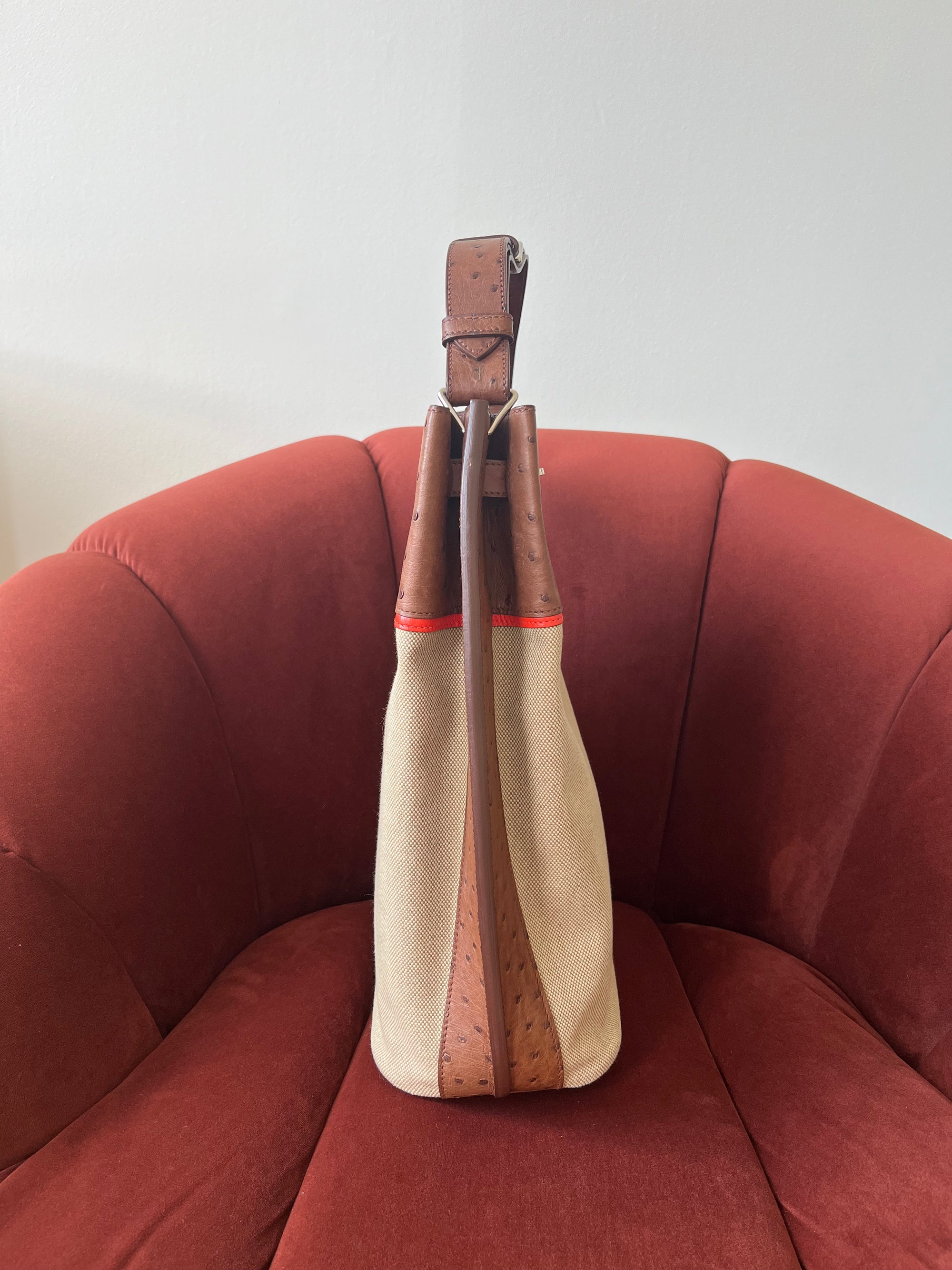 Hermès Limited Edition So Kelly 26 In Étrusque Ostrich &amp; Toile (2012)