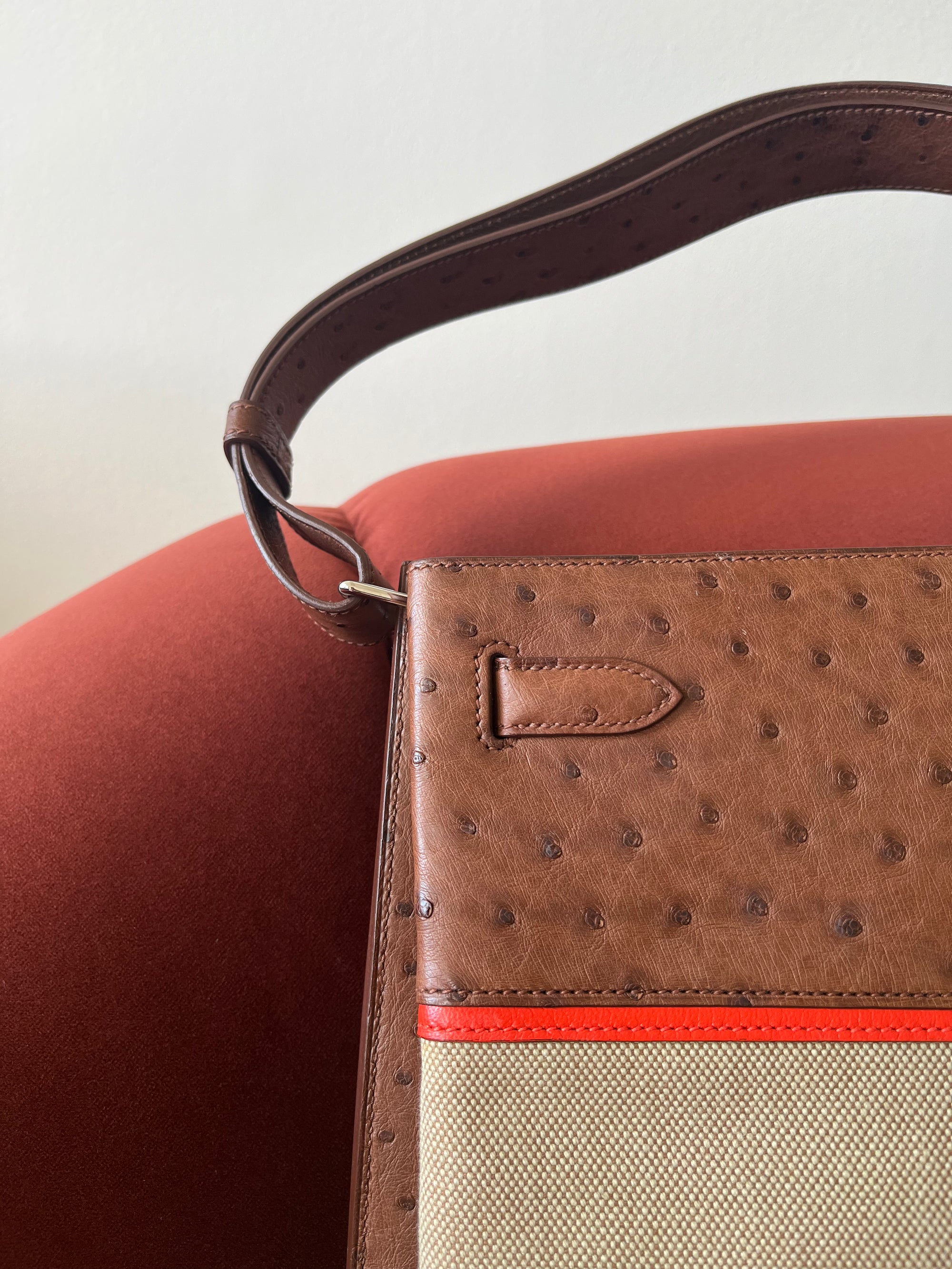 Hermès Limited Edition So Kelly 26 In Étrusque Ostrich &amp; Toile (2012)