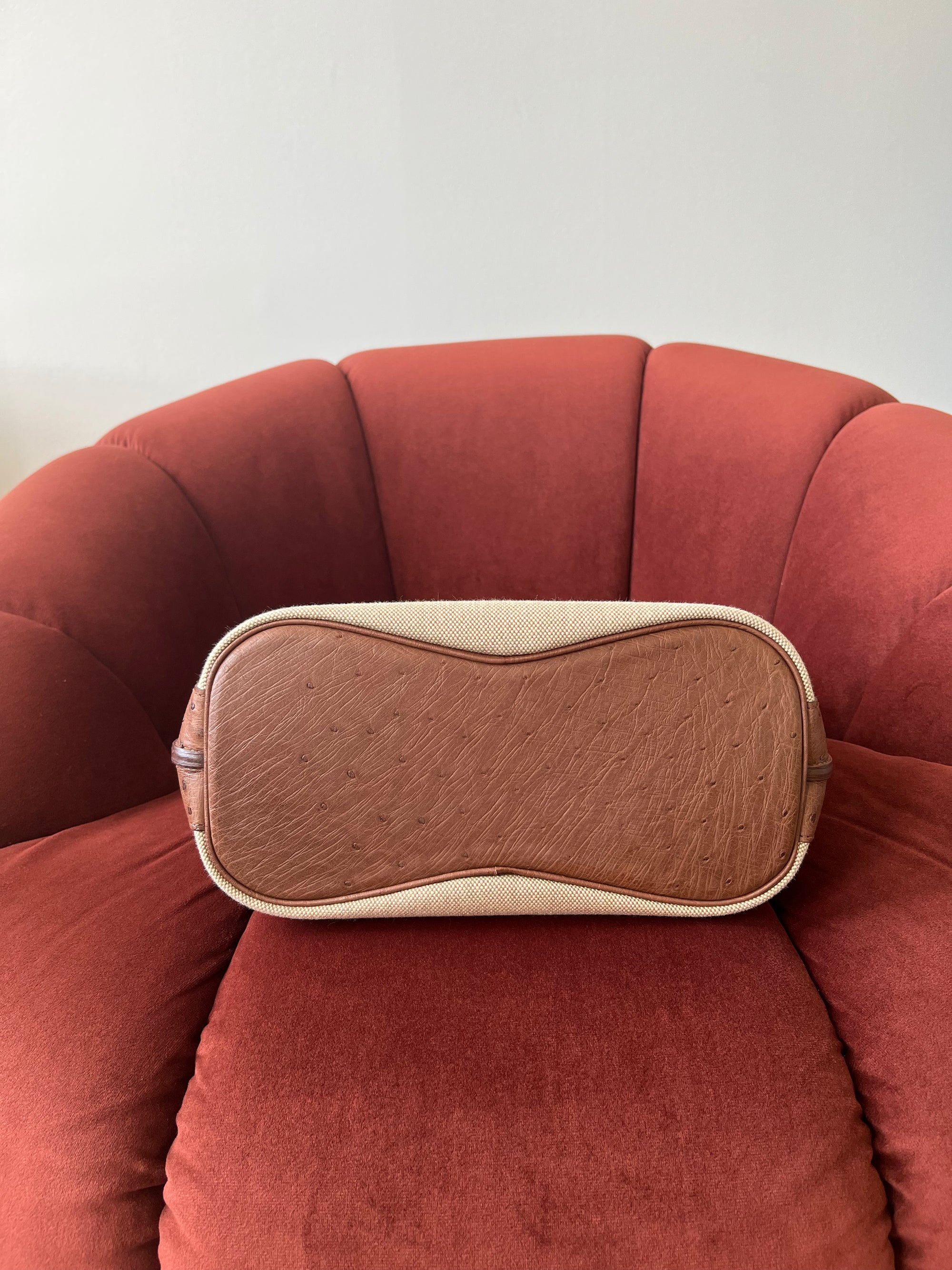 Hermès Limited Edition So Kelly 26 In Étrusque Ostrich &amp; Toile (2012)
