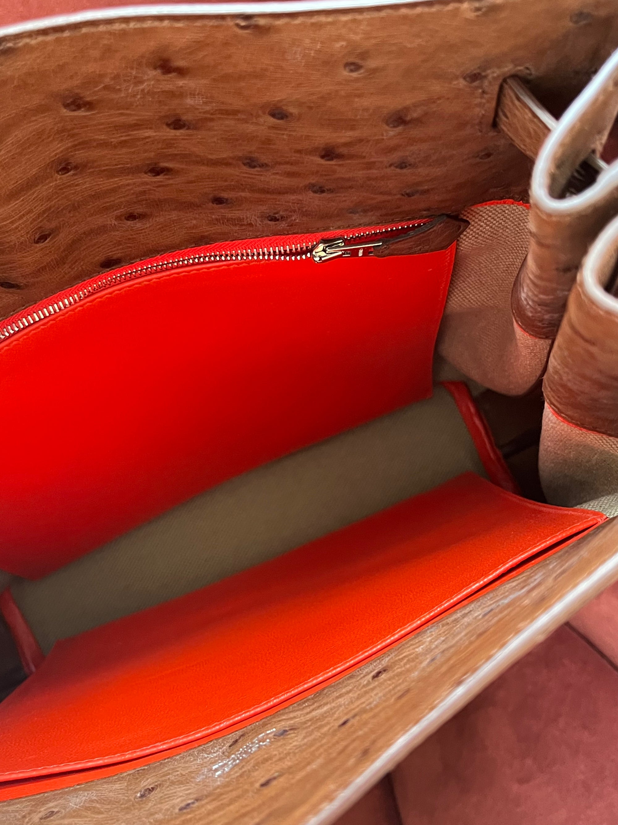 Hermès Limited Edition So Kelly 26 In Étrusque Ostrich &amp; Toile (2012)