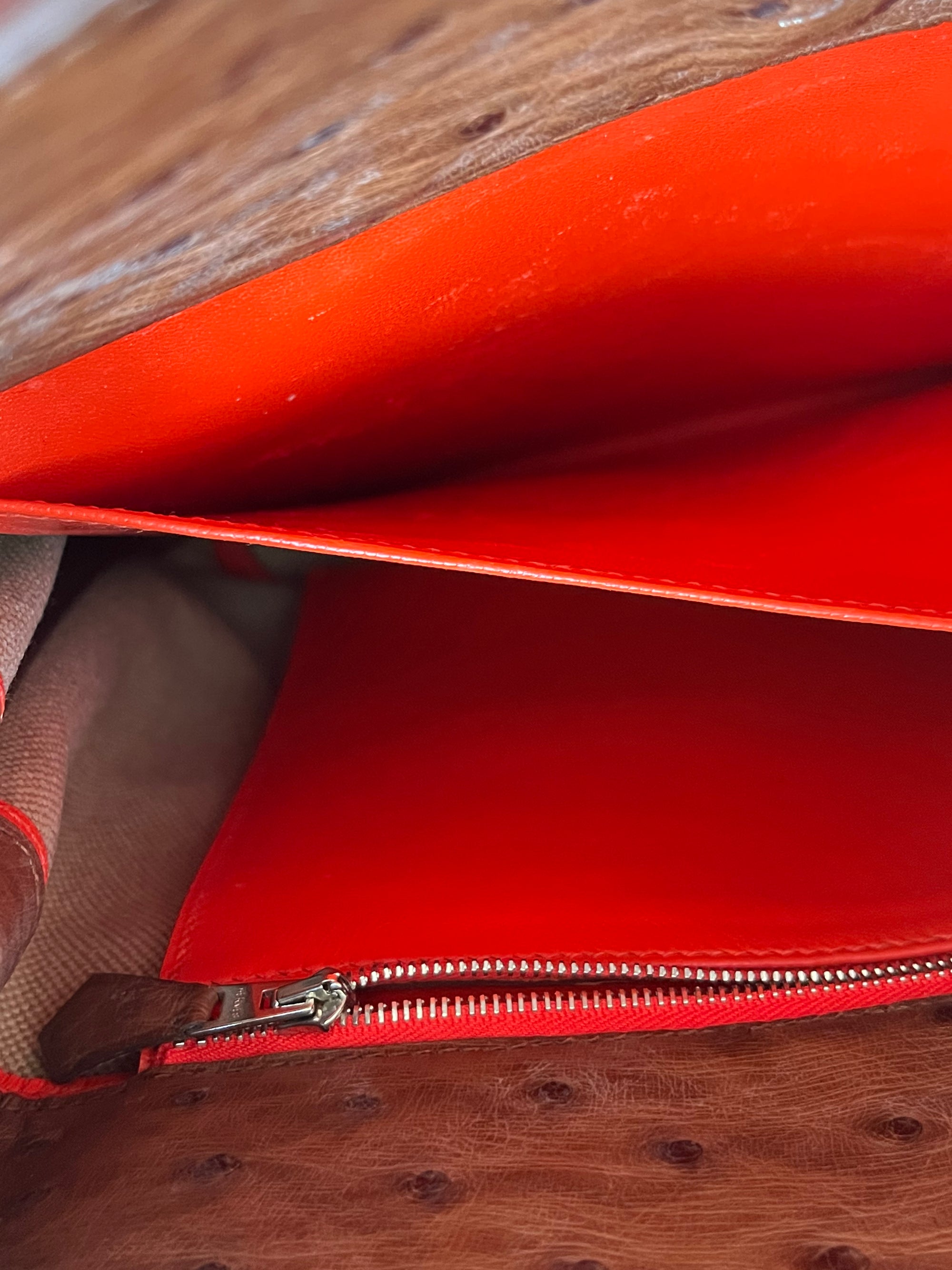 Hermès Limited Edition So Kelly 26 In Étrusque Ostrich &amp; Toile (2012)