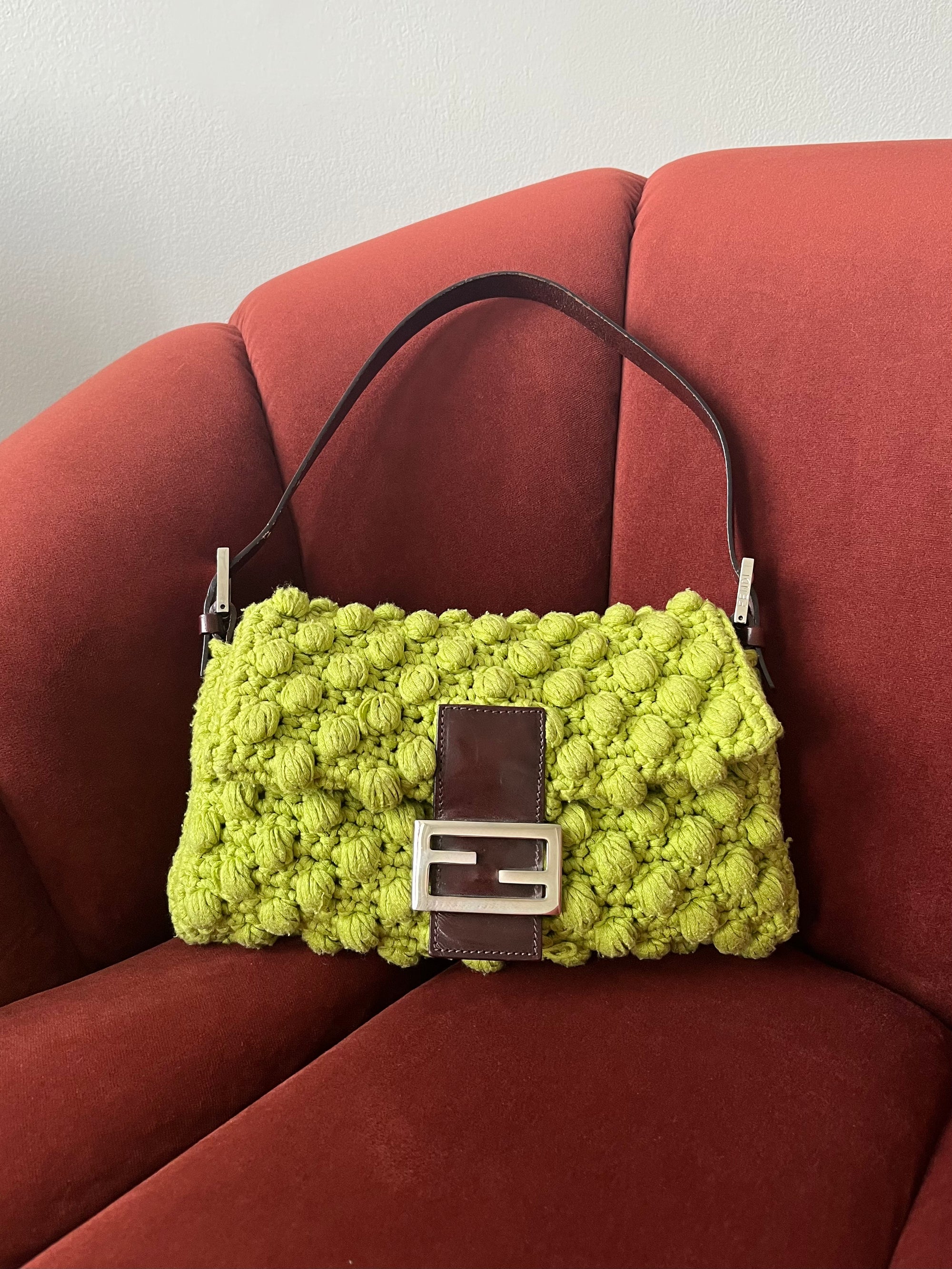 Fendi Vintage Lime Green Wool Baguette