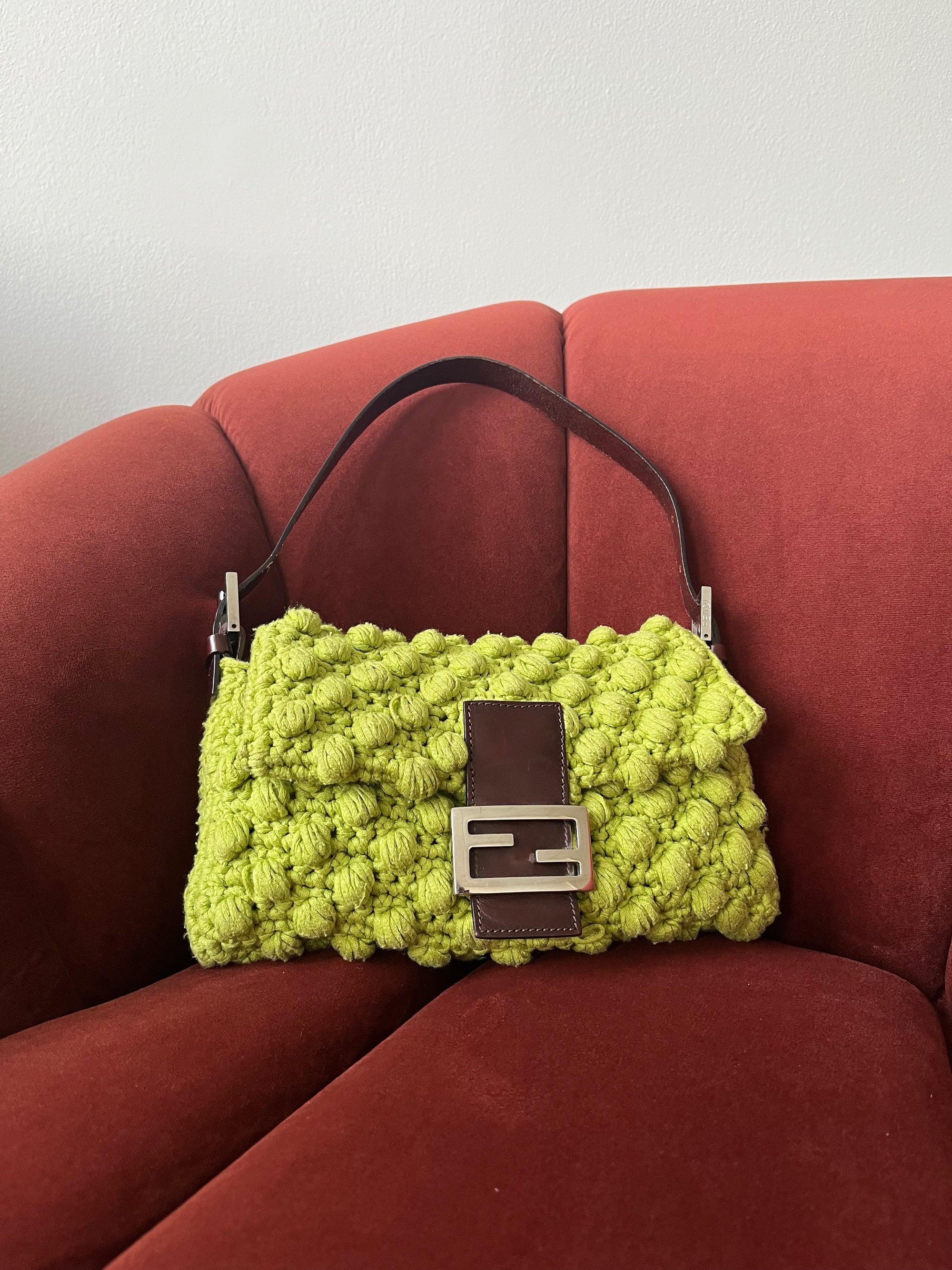 Fendi Vintage Lime Green Wool Baguette