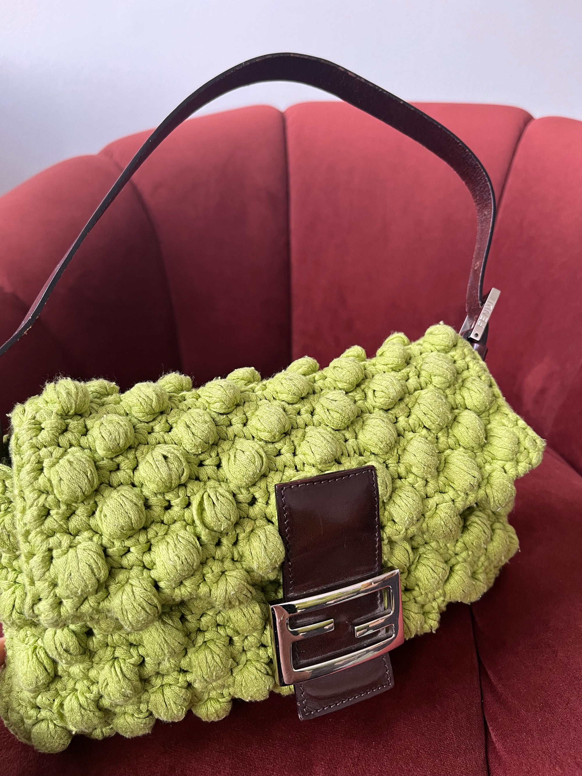 Fendi Vintage Lime Green Wool Baguette
